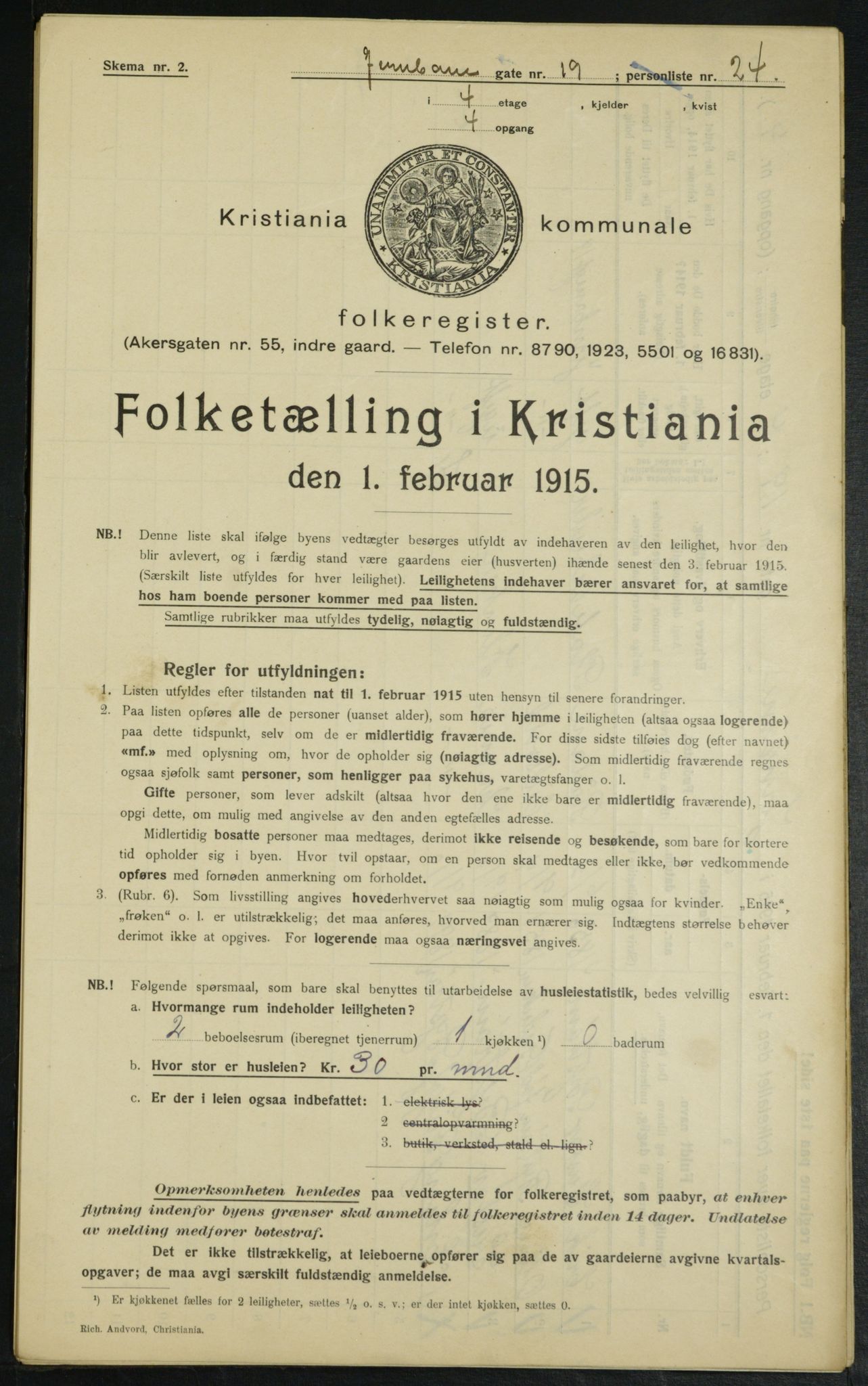 OBA, Municipal Census 1915 for Kristiania, 1915, p. 46365