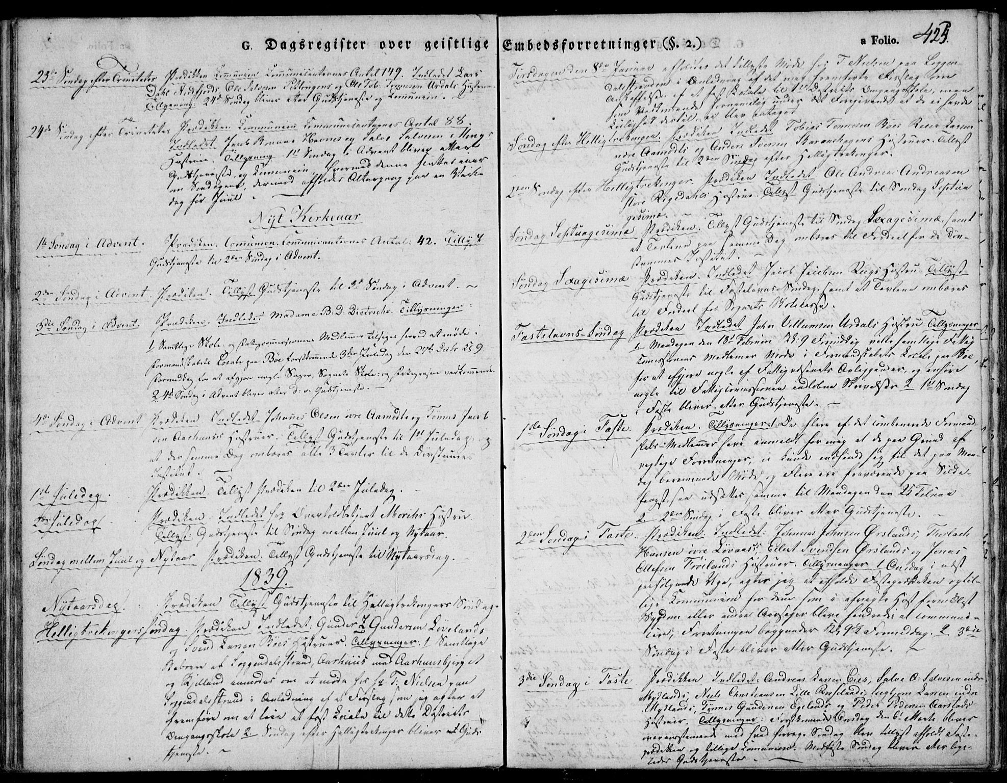 Sokndal sokneprestkontor, SAST/A-101808: Parish register (official) no. A 7.2, 1826-1842, p. 425