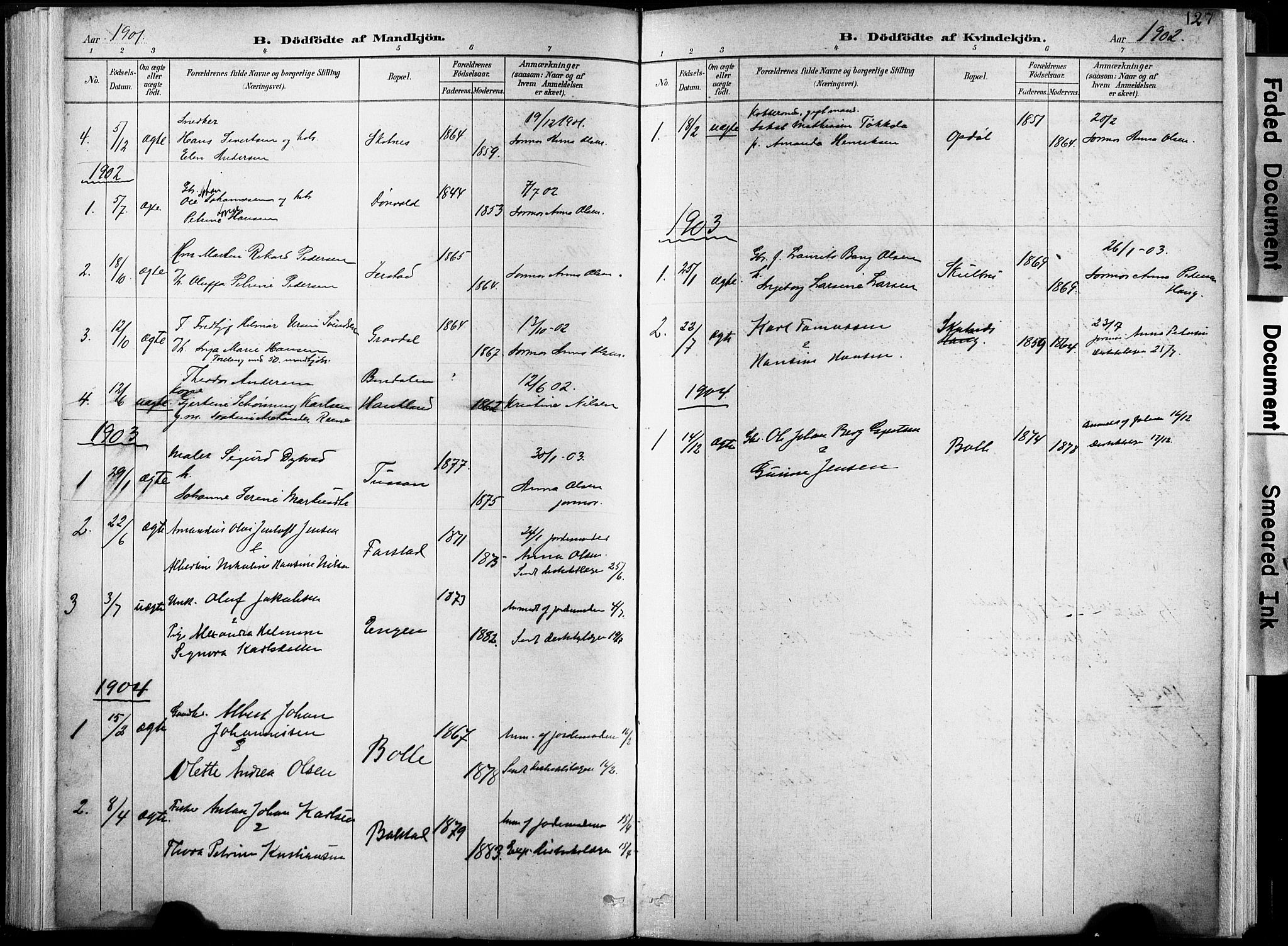 Ministerialprotokoller, klokkerbøker og fødselsregistre - Nordland, AV/SAT-A-1459/881/L1151: Parish register (official) no. 881A04, 1899-1907, p. 127