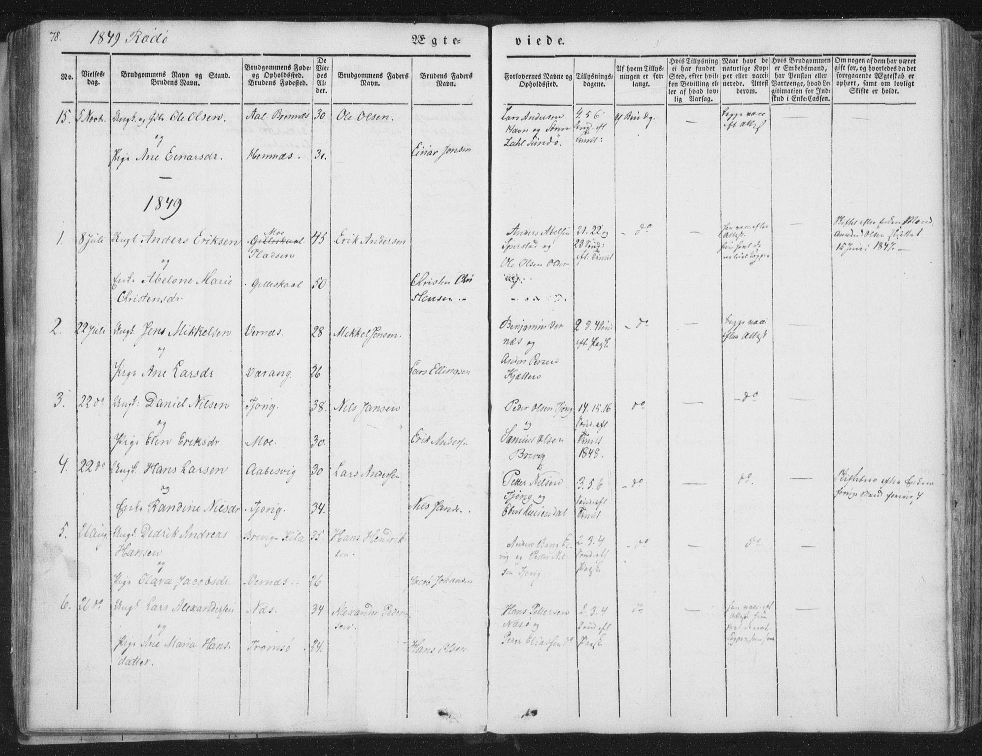 Ministerialprotokoller, klokkerbøker og fødselsregistre - Nordland, SAT/A-1459/841/L0604: Parish register (official) no. 841A09 /1, 1845-1862, p. 78