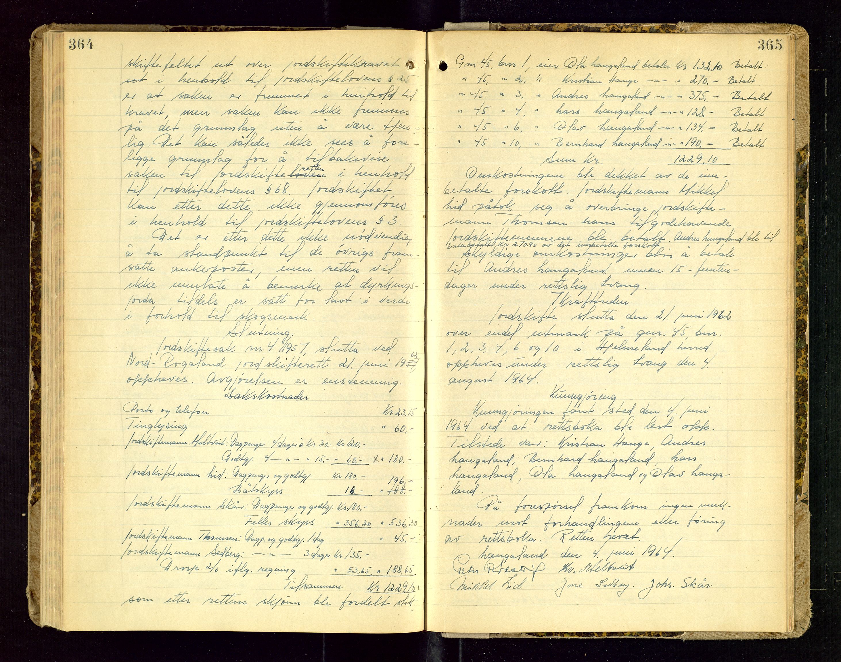 Rogaland jordskifterett, AV/SAST-A-102426/Oa/L0115: Forhandlingsprotokoll, 1931-1964, p. 364-365