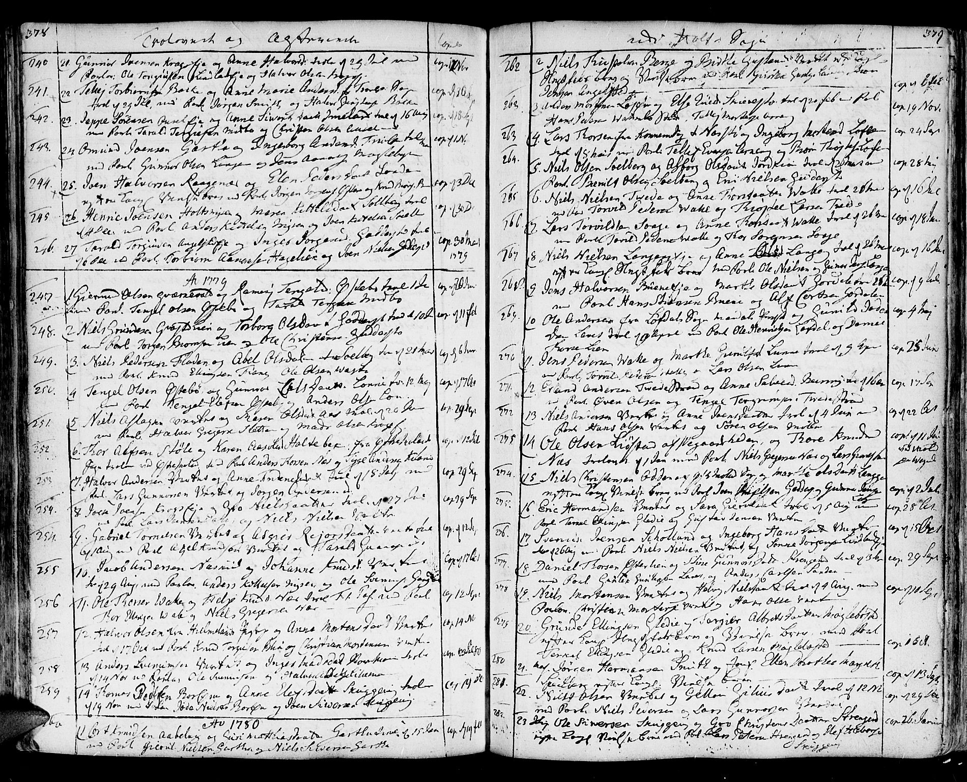 Holt sokneprestkontor, AV/SAK-1111-0021/F/Fa/L0003: Parish register (official) no. A 3, 1765-1798, p. 378-379