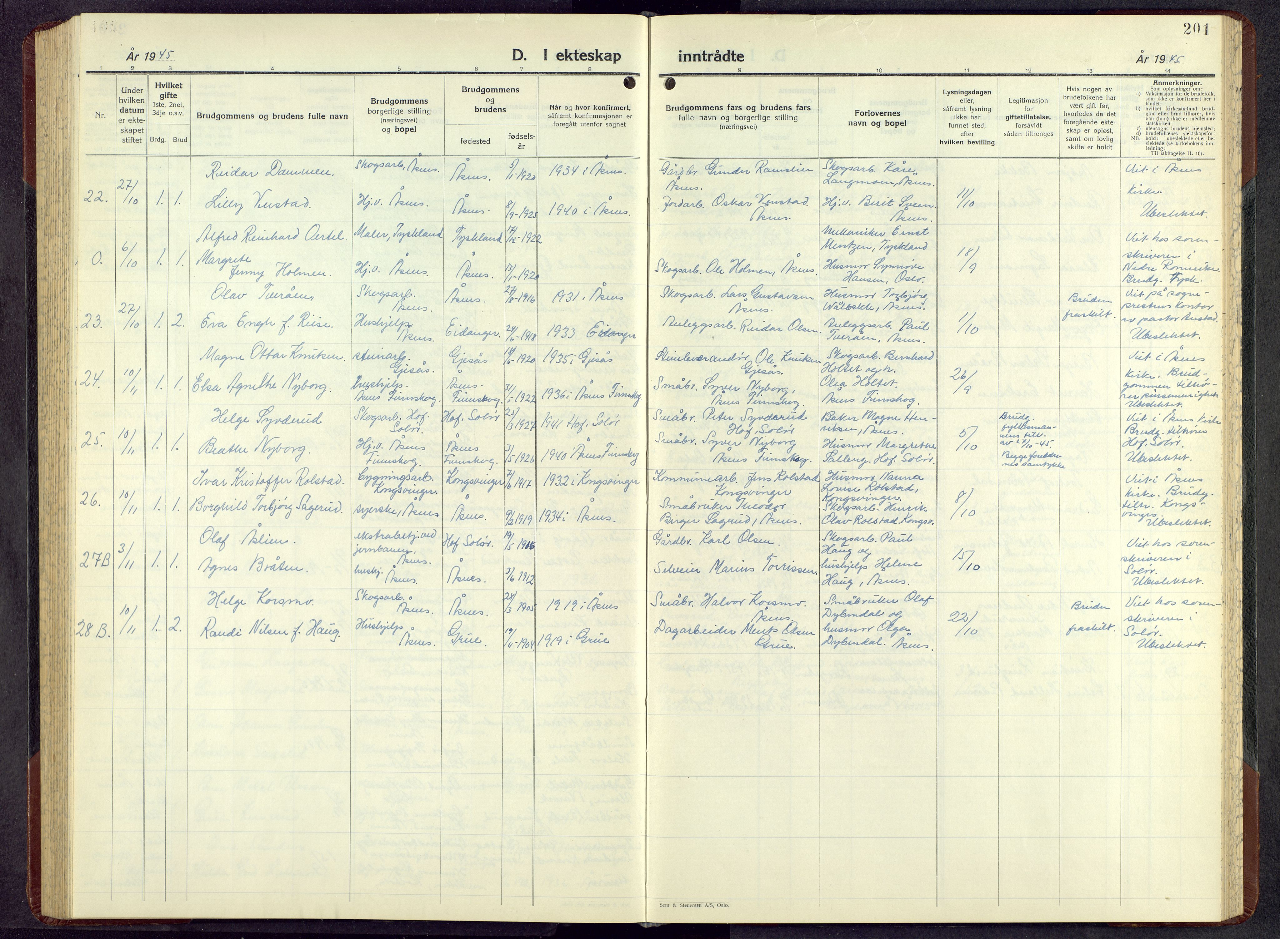 Åsnes prestekontor, AV/SAH-PREST-042/H/Ha/Hab/L0010: Parish register (copy) no. 10, 1941-1962, p. 201