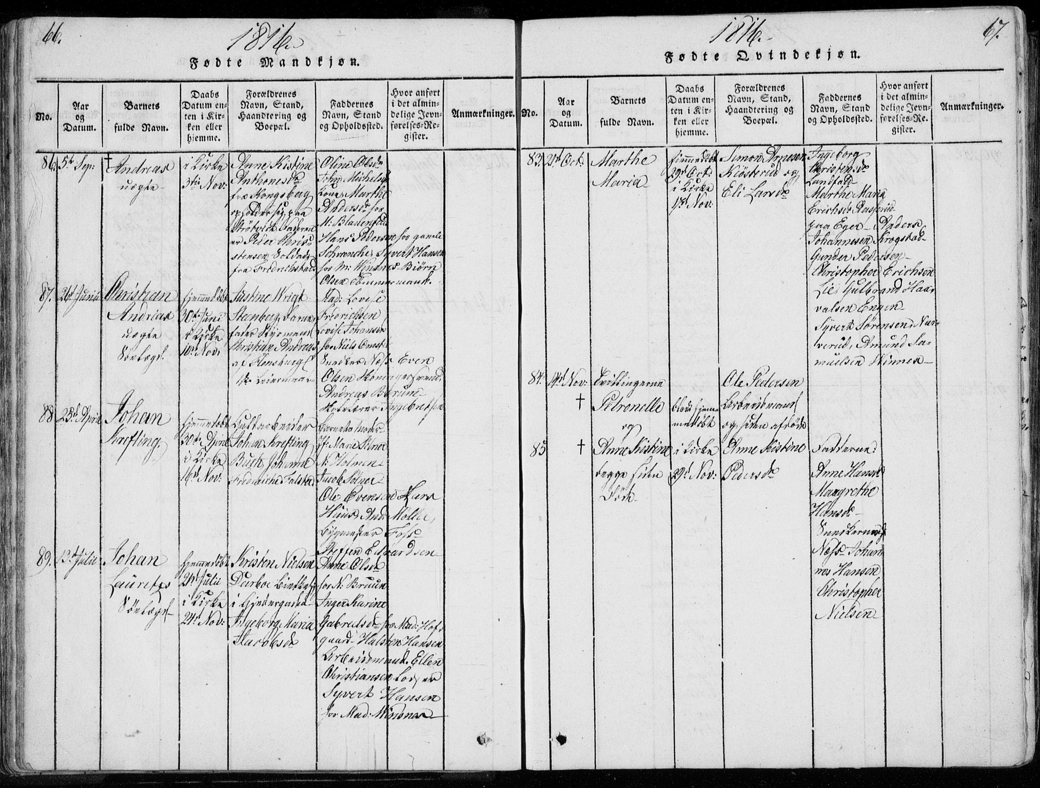 Bragernes kirkebøker, AV/SAKO-A-6/F/Fa/L0007: Parish register (official) no. I 7, 1815-1829, p. 66-67