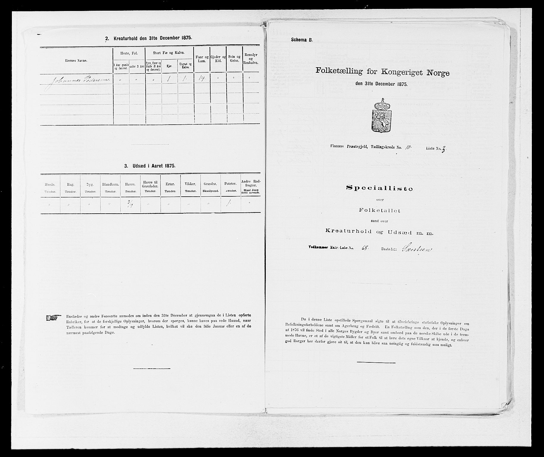 SAB, 1875 census for 1218P Finnås, 1875, p. 1111