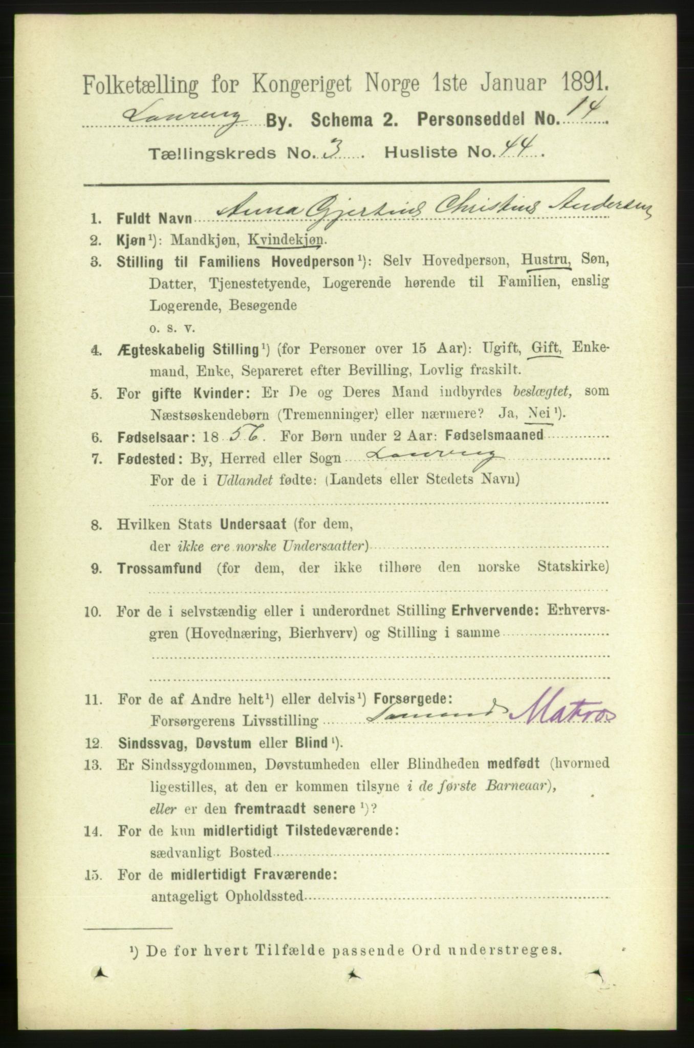 RA, 1891 census for 0707 Larvik, 1891, p. 4626