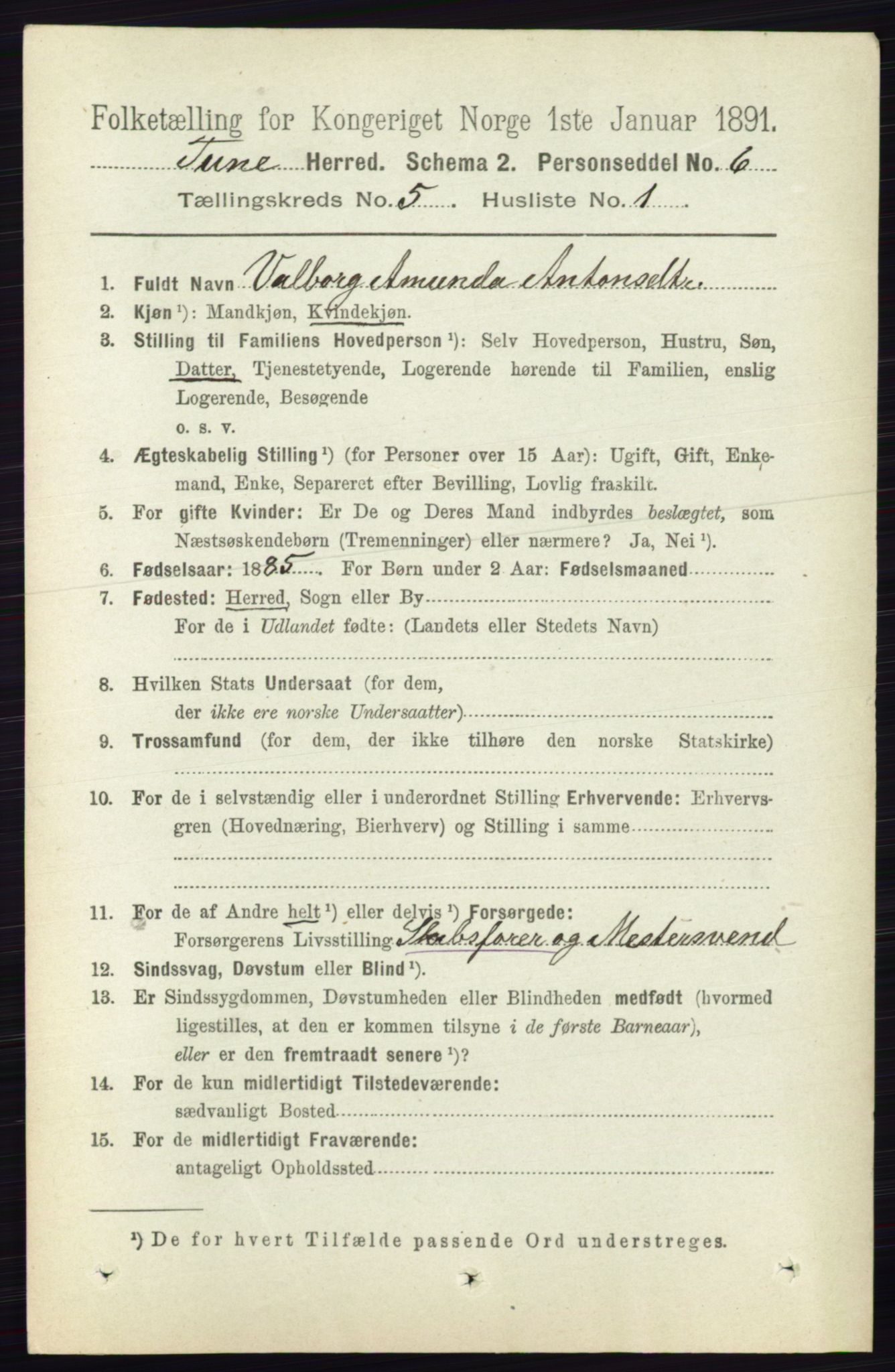 RA, 1891 census for 0130 Tune, 1891, p. 3277