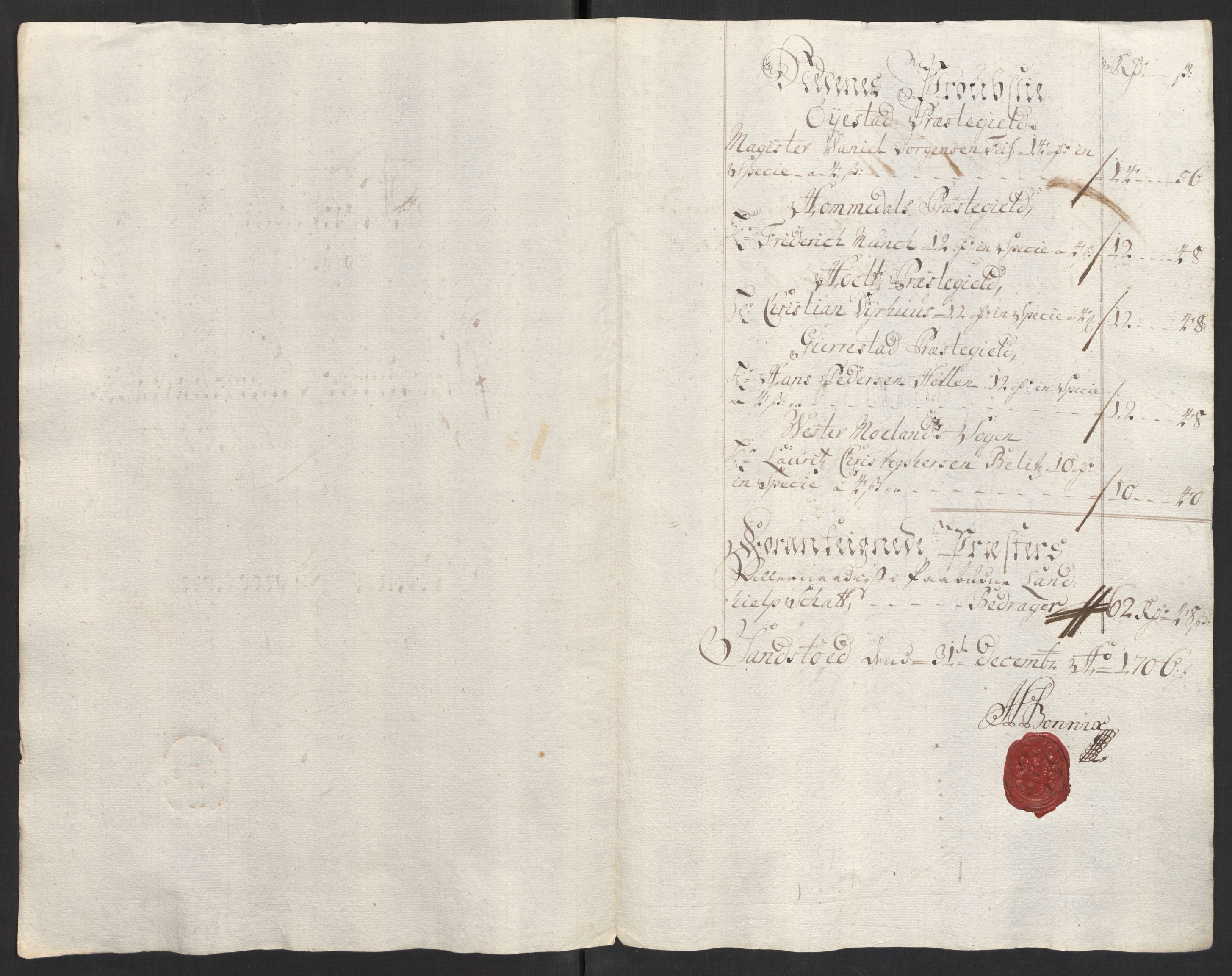 Rentekammeret inntil 1814, Reviderte regnskaper, Fogderegnskap, RA/EA-4092/R39/L2318: Fogderegnskap Nedenes, 1706-1709, p. 55