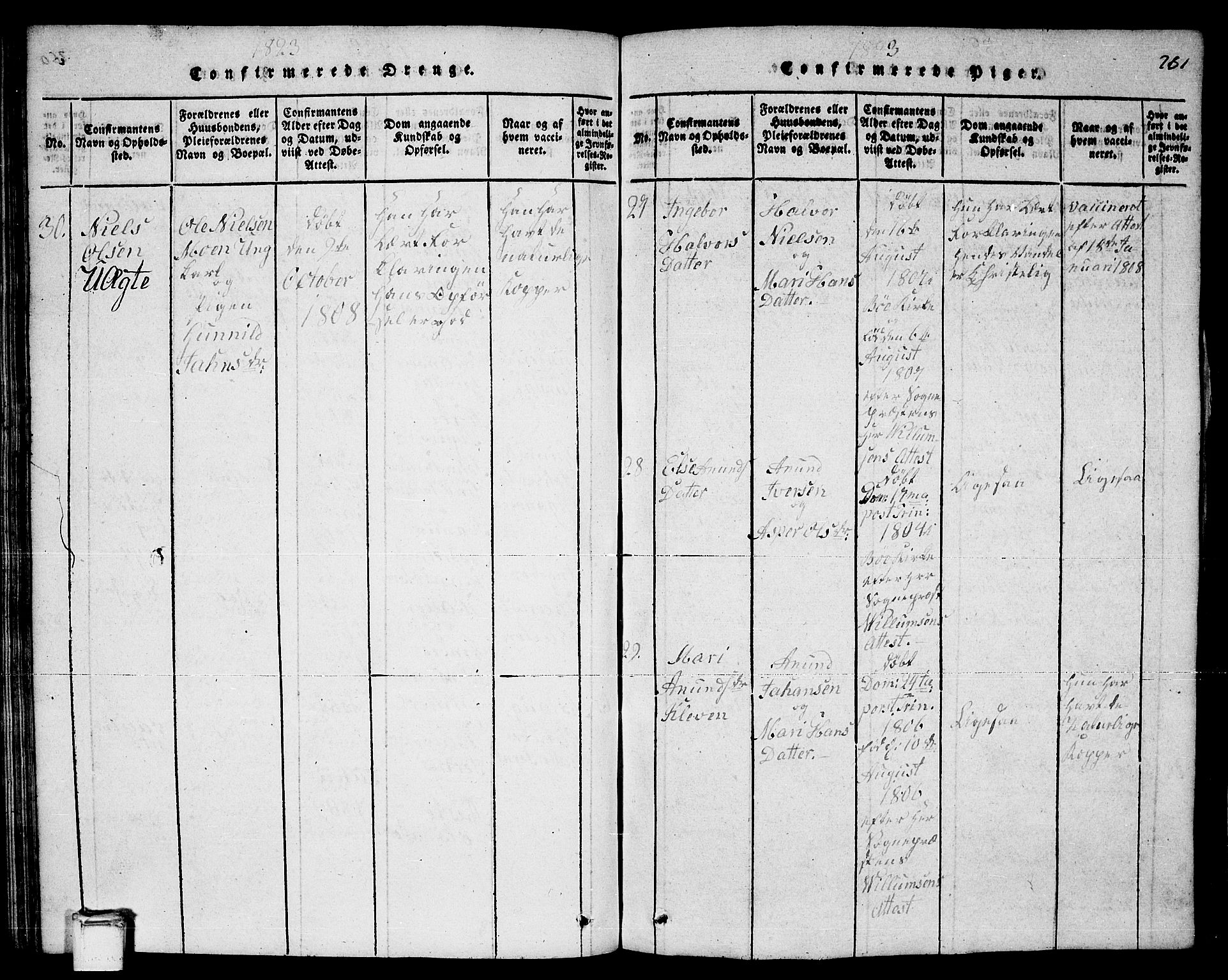 Sauherad kirkebøker, AV/SAKO-A-298/F/Fa/L0005: Parish register (official) no. I 5, 1815-1829, p. 261