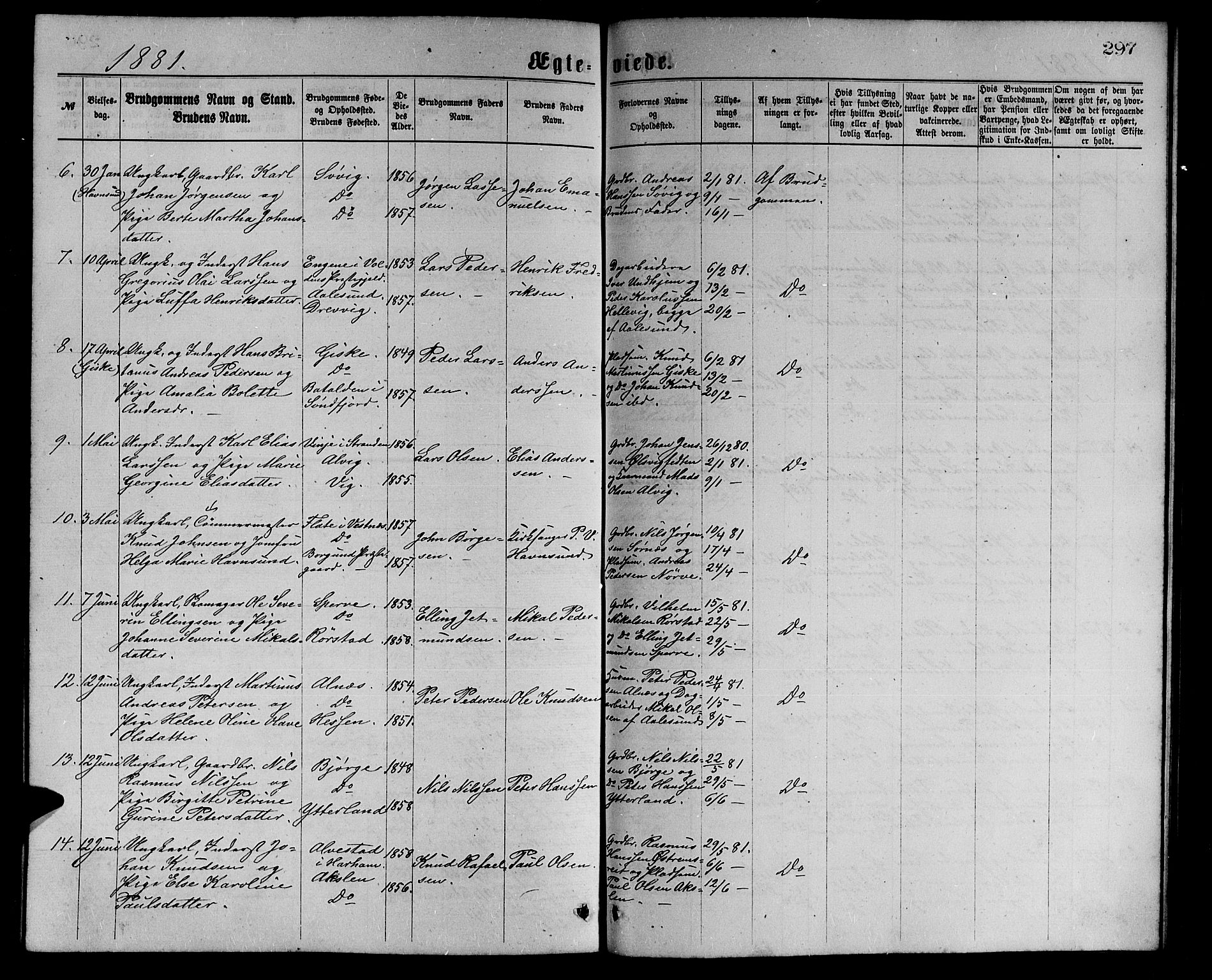 Ministerialprotokoller, klokkerbøker og fødselsregistre - Møre og Romsdal, AV/SAT-A-1454/528/L0429: Parish register (copy) no. 528C10, 1872-1886, p. 297