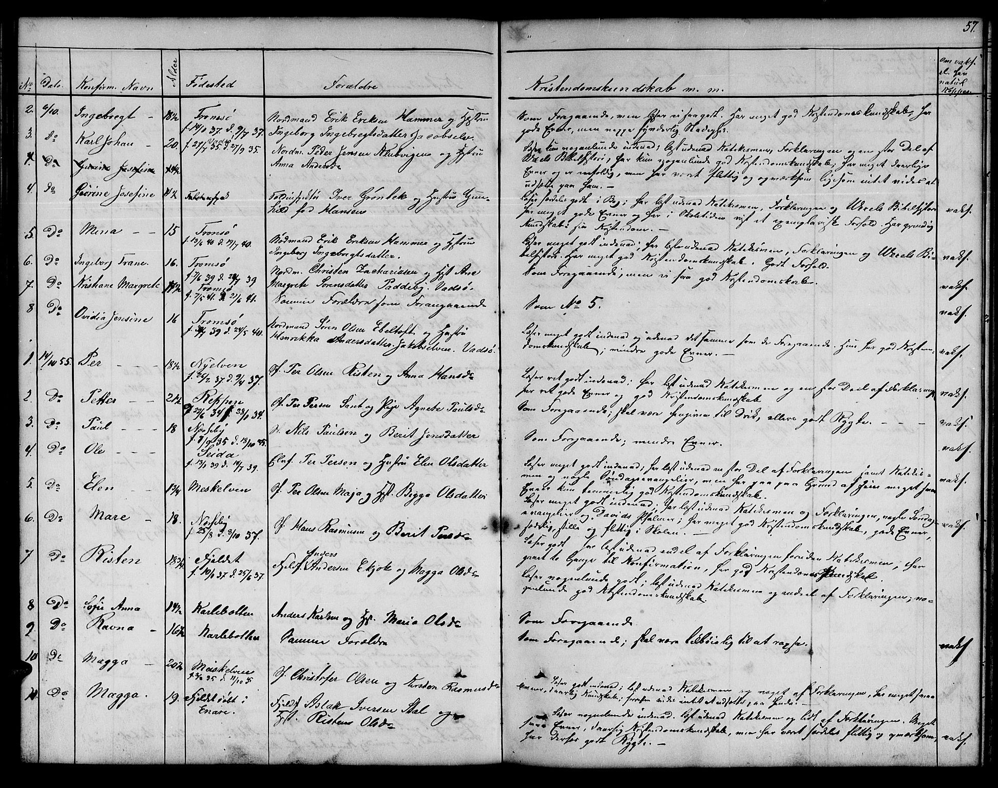 Nesseby sokneprestkontor, SATØ/S-1330/H/Hb/L0001klokker: Parish register (copy) no. 1, 1844-1861, p. 57