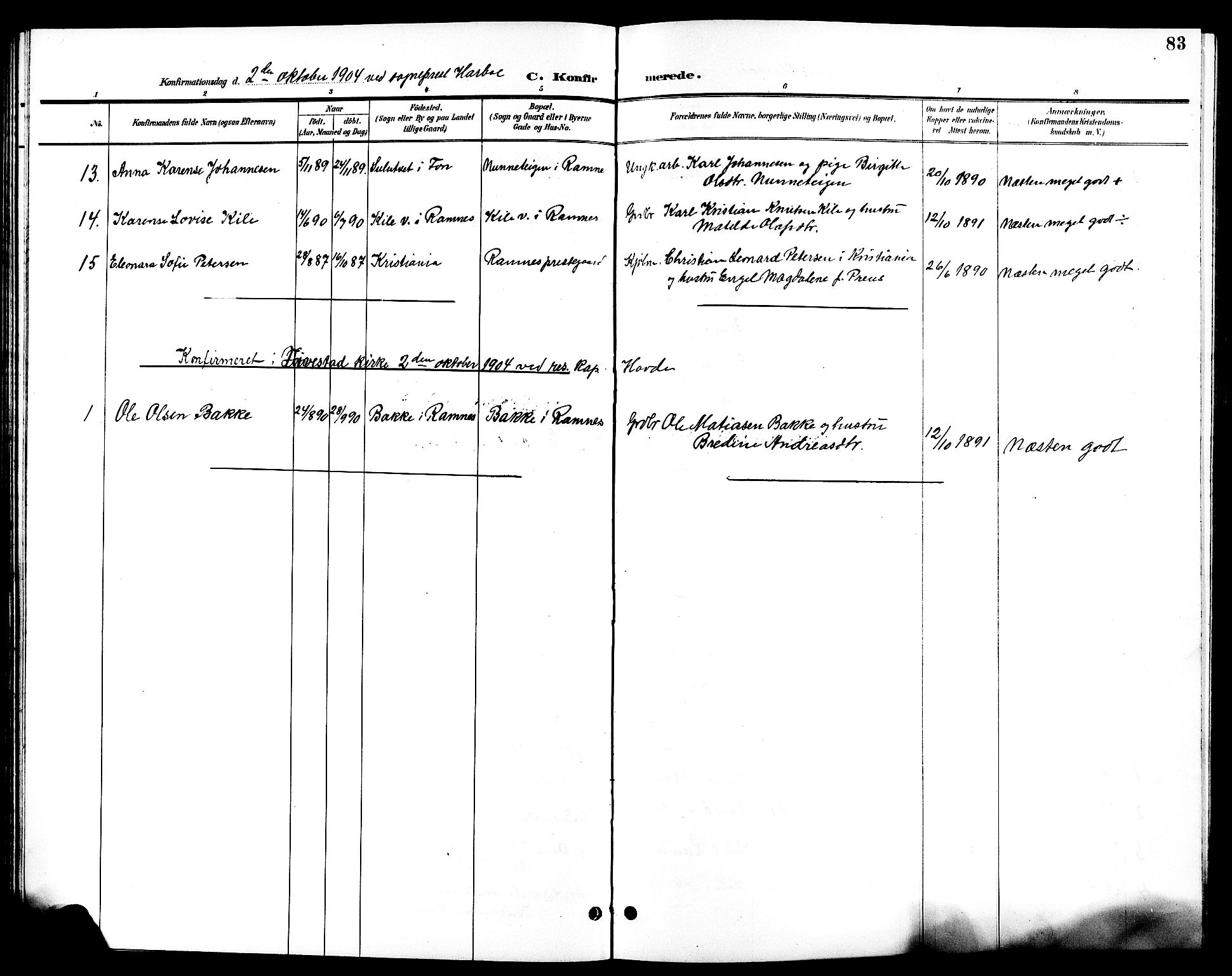 Ramnes kirkebøker, AV/SAKO-A-314/G/Ga/L0004: Parish register (copy) no. I 4, 1896-1911, p. 83