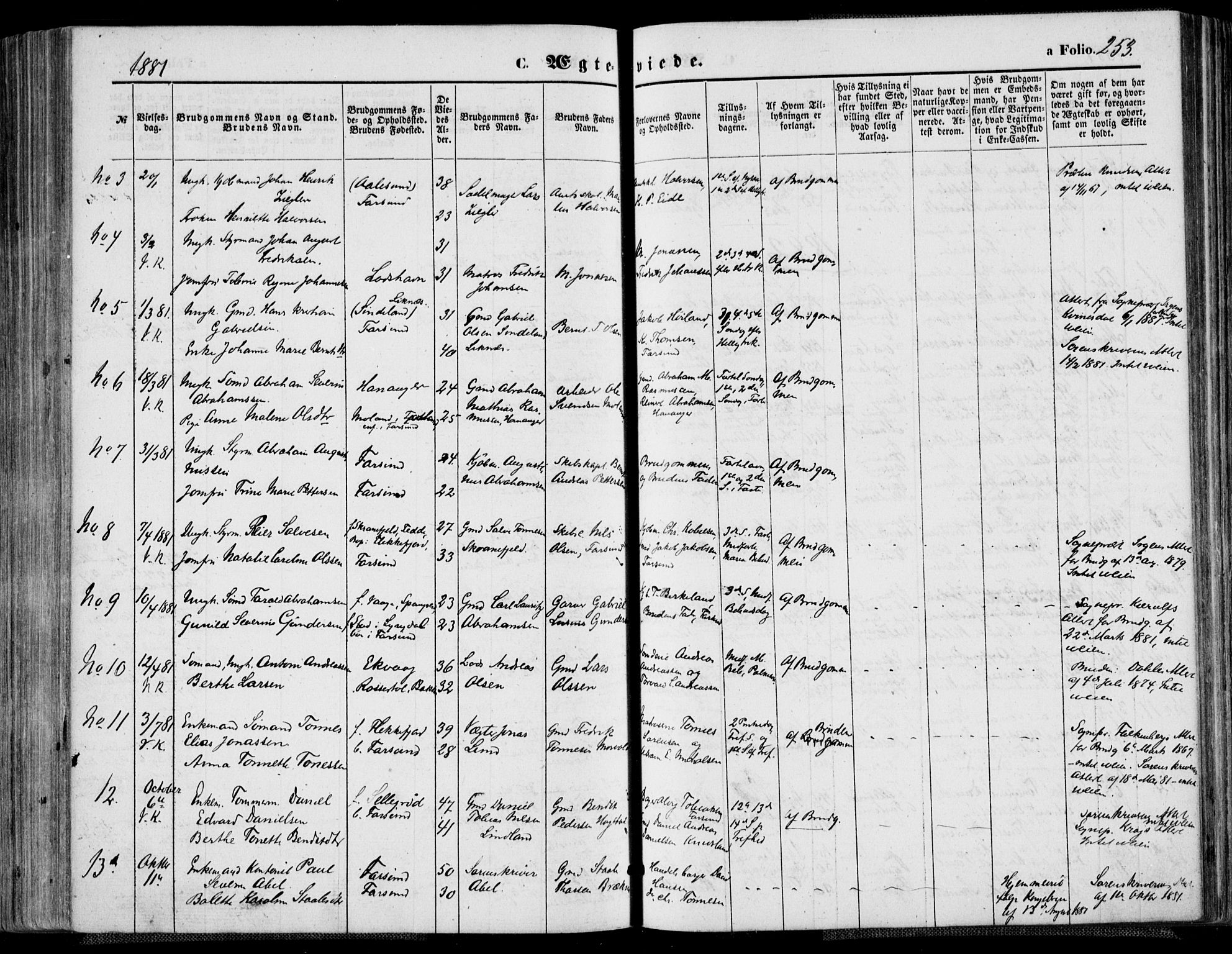 Farsund sokneprestkontor, AV/SAK-1111-0009/F/Fa/L0005: Parish register (official) no. A 5, 1863-1886, p. 253