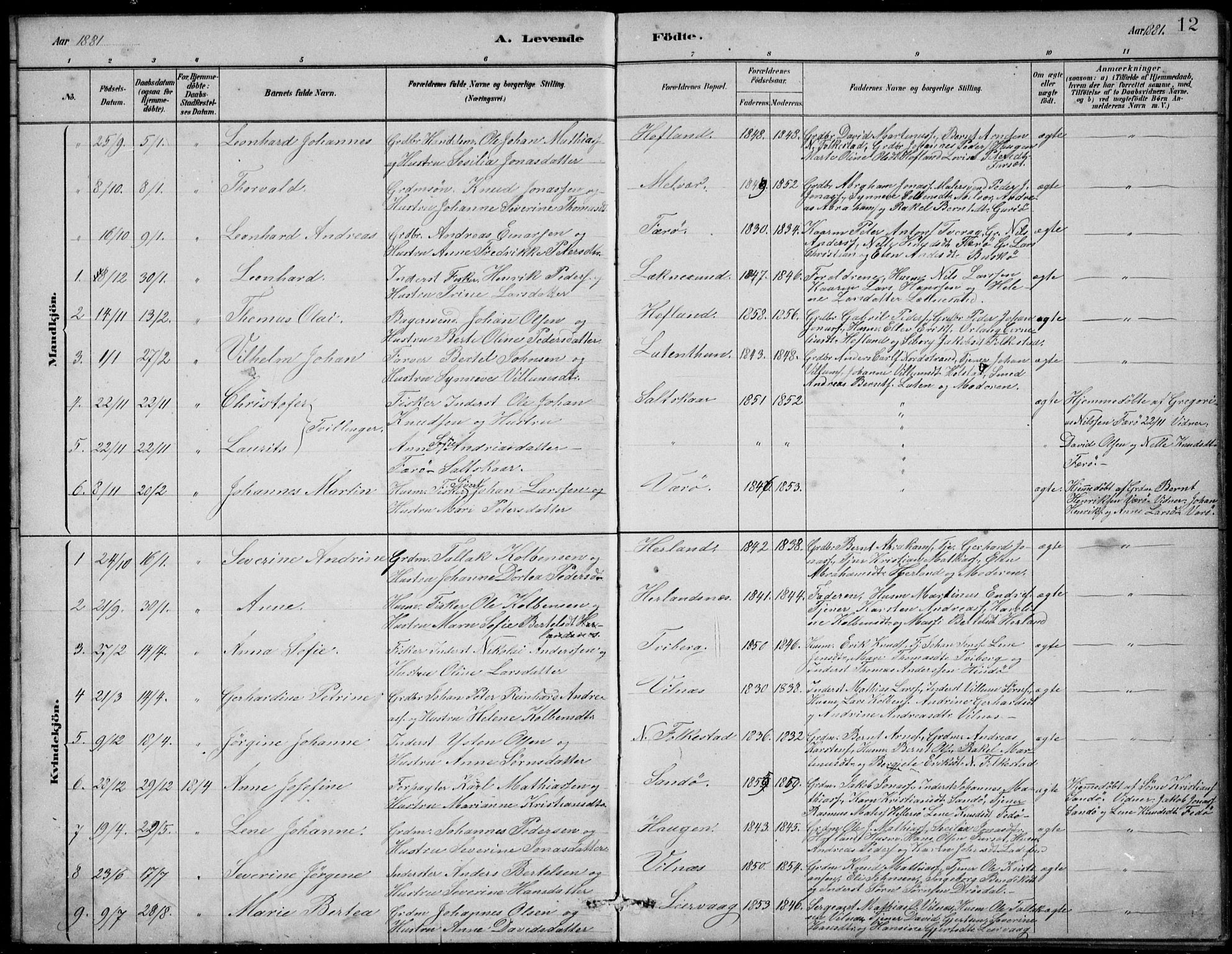 Askvoll sokneprestembete, AV/SAB-A-79501/H/Hab/Habb/L0001: Parish register (copy) no. B 1, 1879-1909, p. 12