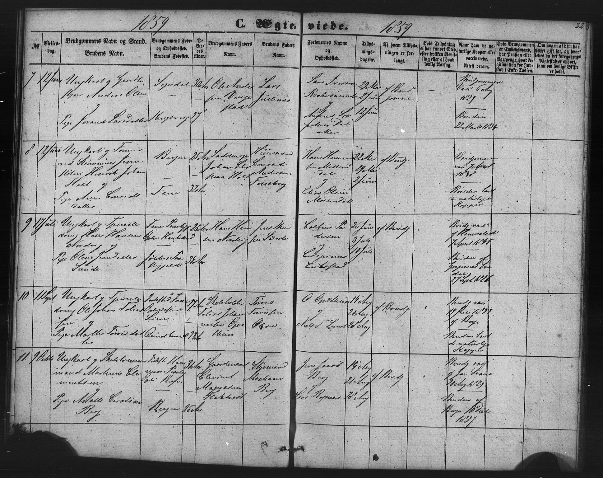 St. Jørgens hospital og Årstad sokneprestembete, AV/SAB-A-99934: Parish register (copy) no. A 7, 1854-1886, p. 22