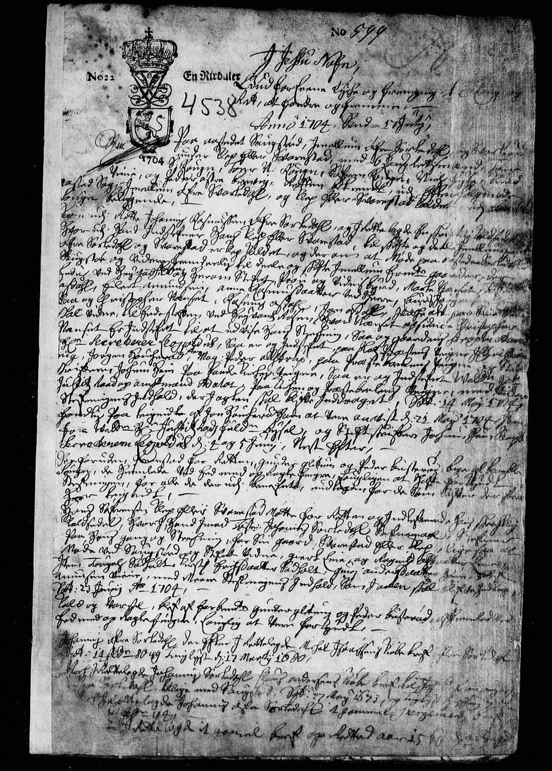 Bamble sorenskriveri, SAKO/A-214/F/Fa/Faa/L0005: Tingbok, 1704-1709, p. 1