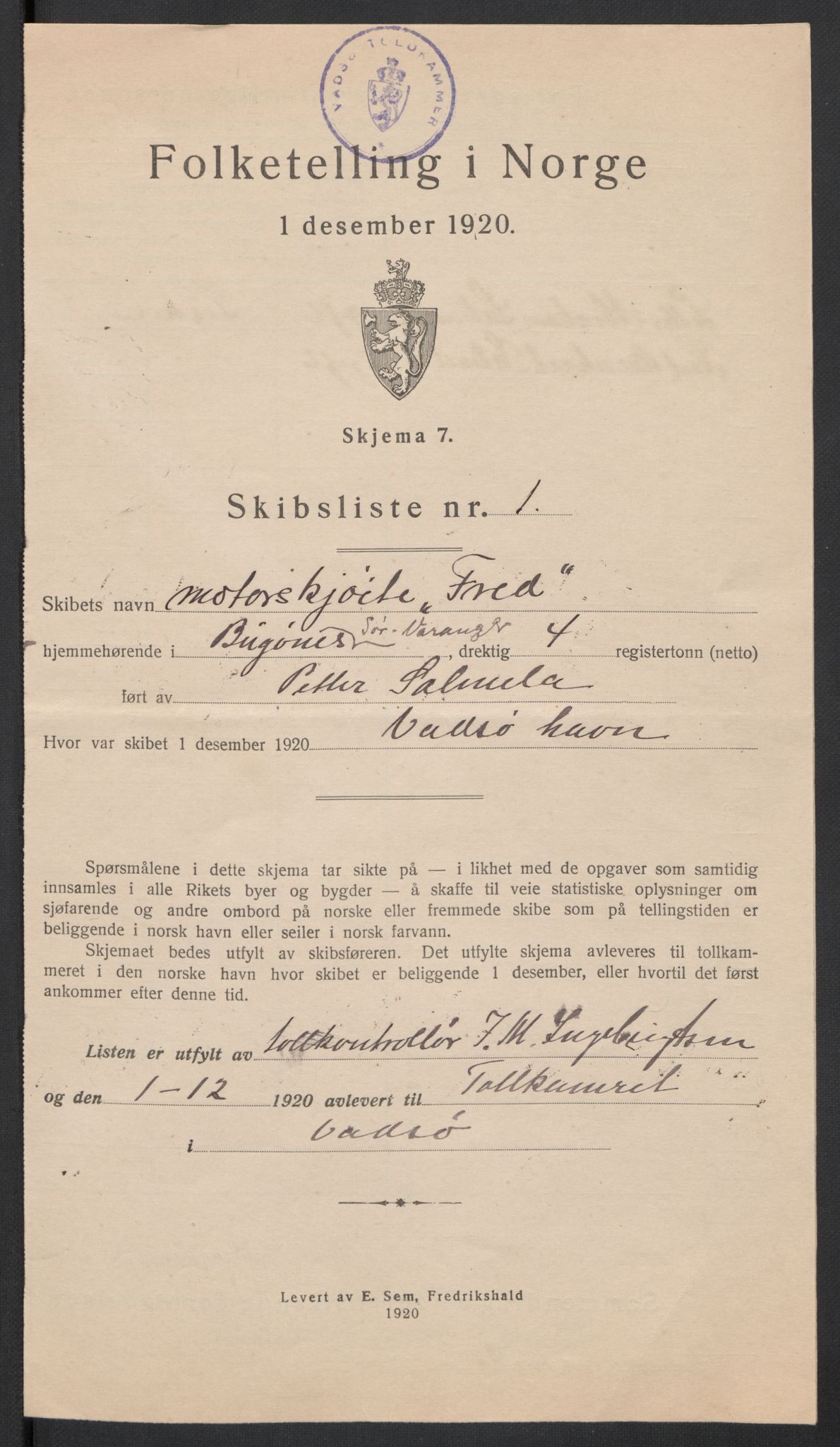 SATØ, 1920 census for Vadsø, 1920, p. 5314