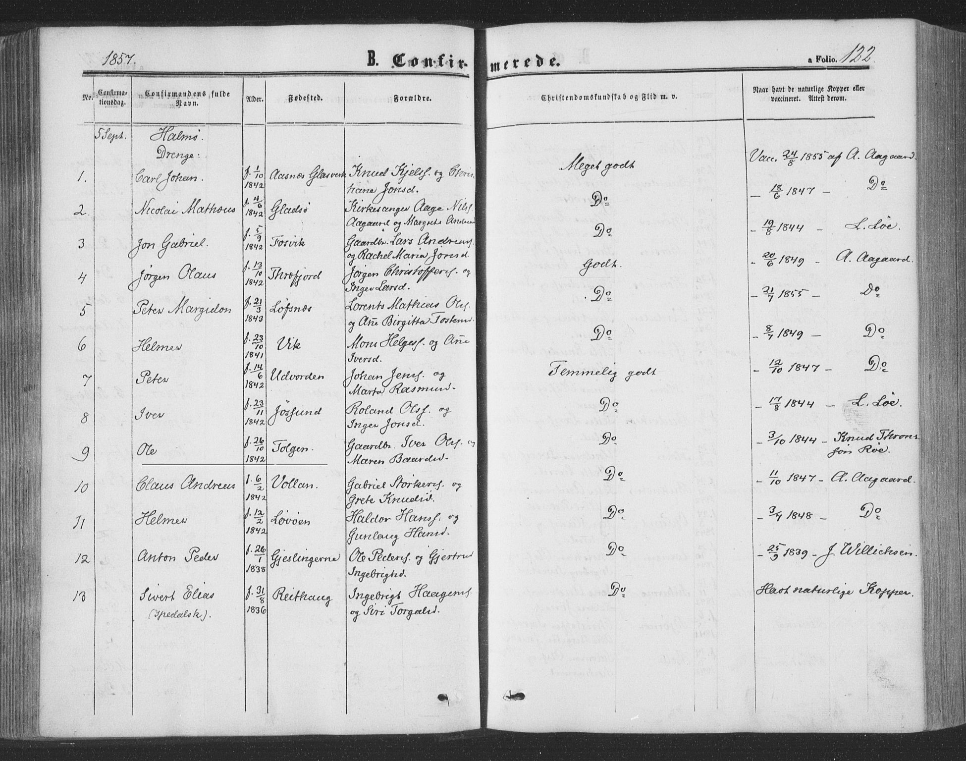Ministerialprotokoller, klokkerbøker og fødselsregistre - Nord-Trøndelag, SAT/A-1458/773/L0615: Parish register (official) no. 773A06, 1857-1870, p. 122