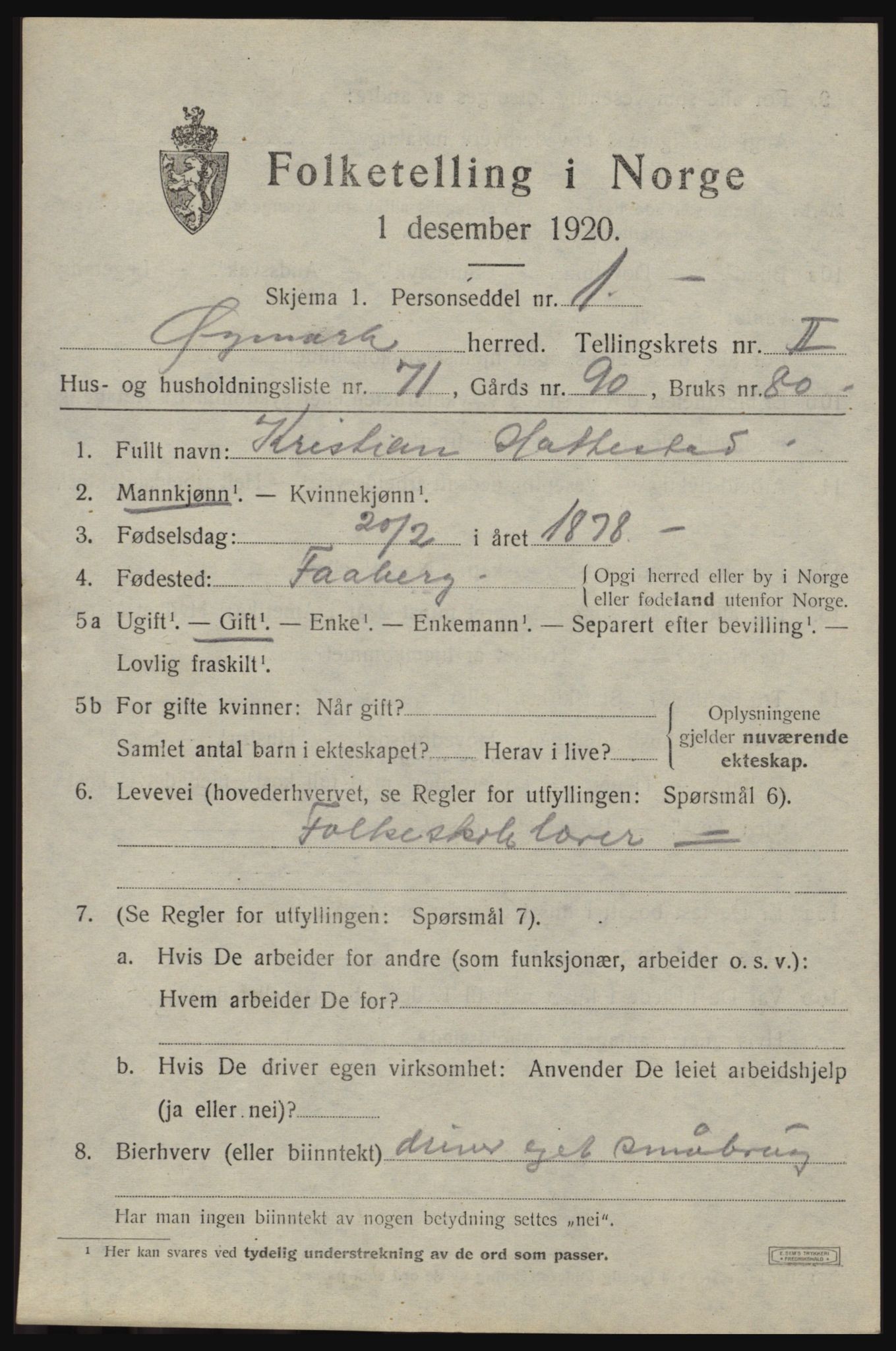 SAO, 1920 census for Øymark, 1920, p. 2185