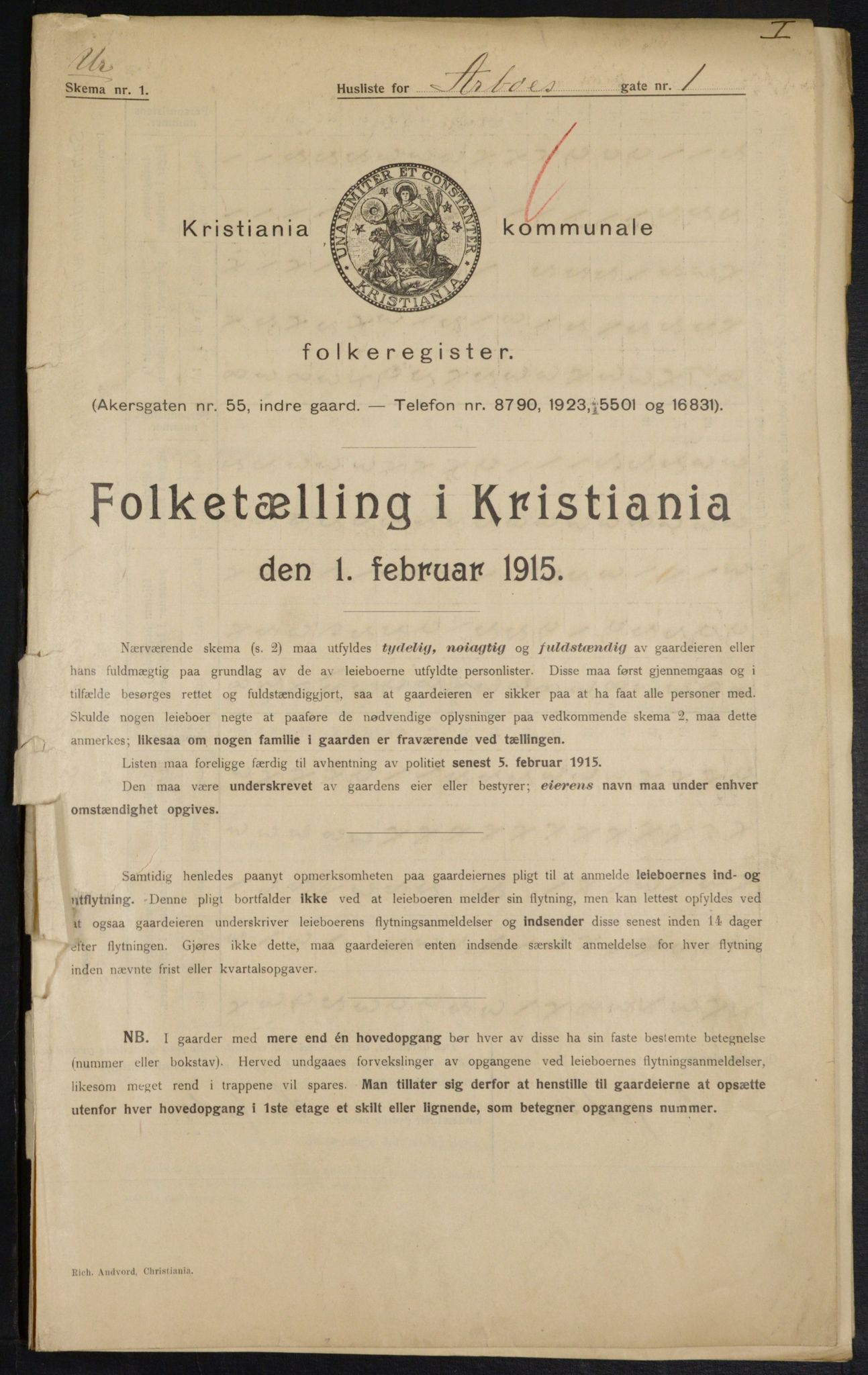 OBA, Municipal Census 1915 for Kristiania, 1915, p. 1653