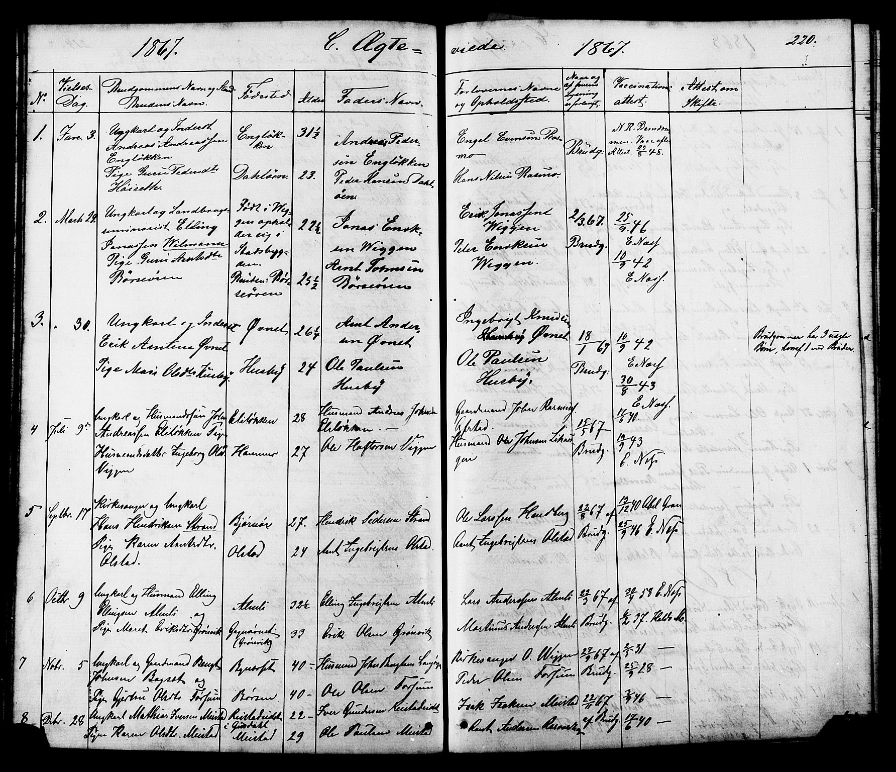 Ministerialprotokoller, klokkerbøker og fødselsregistre - Sør-Trøndelag, SAT/A-1456/665/L0777: Parish register (copy) no. 665C02, 1867-1915, p. 220