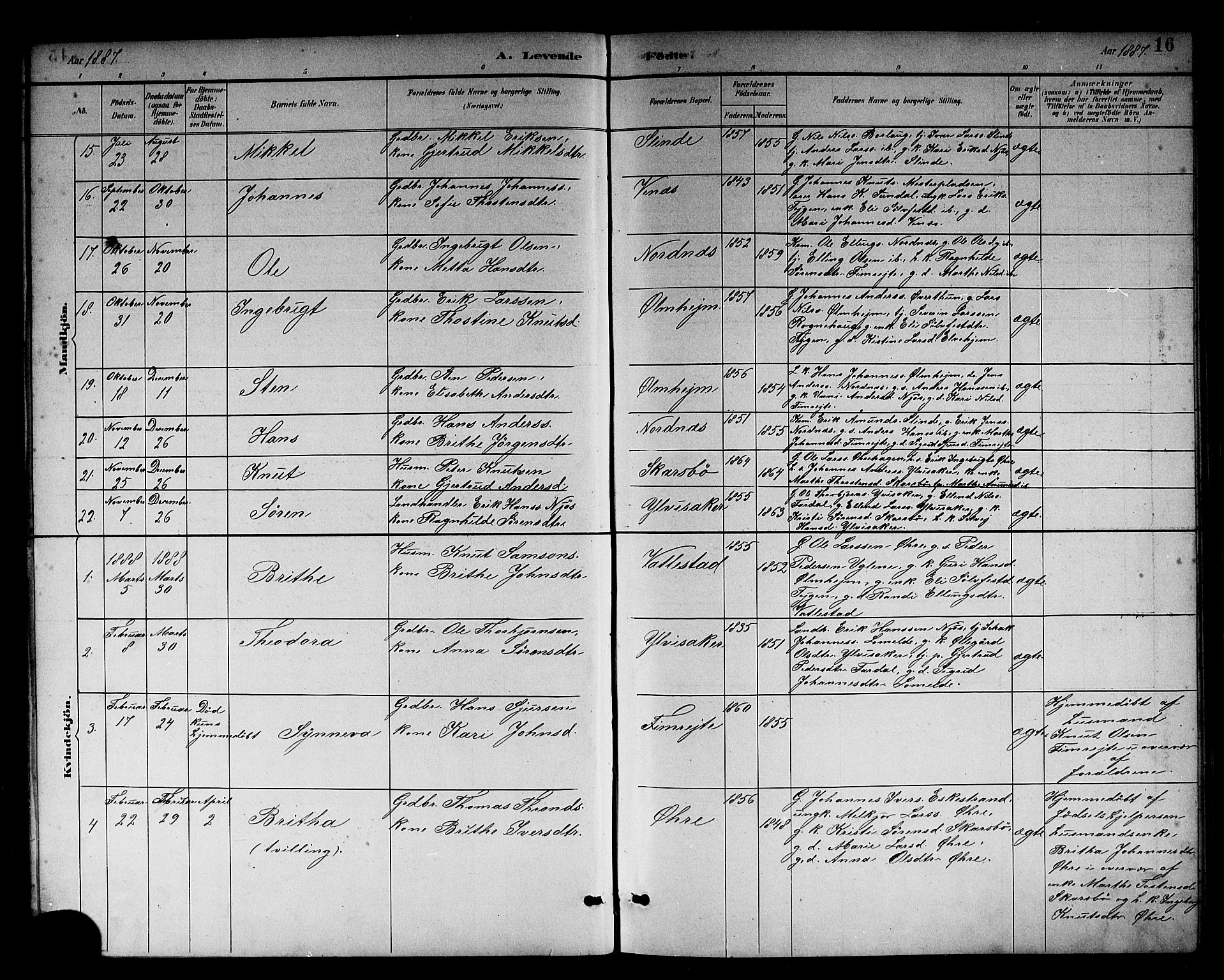 Sogndal sokneprestembete, AV/SAB-A-81301/H/Hab/Habc/L0002: Parish register (copy) no. C 2, 1884-1910, p. 16