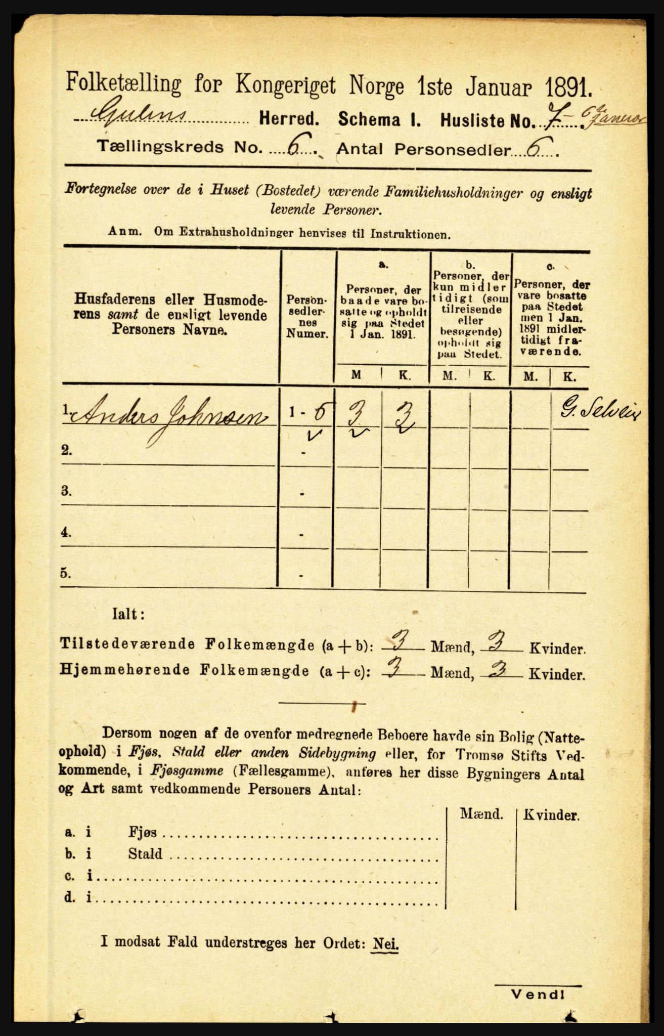 RA, 1891 census for 1411 Gulen, 1891, p. 1895