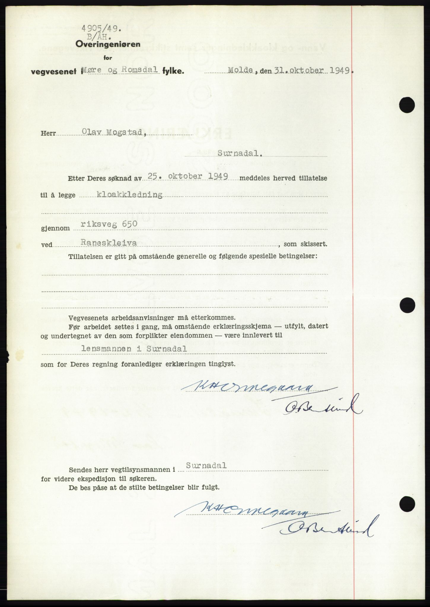 Nordmøre sorenskriveri, AV/SAT-A-4132/1/2/2Ca: Mortgage book no. B103, 1949-1950, Diary no: : 3459/1949