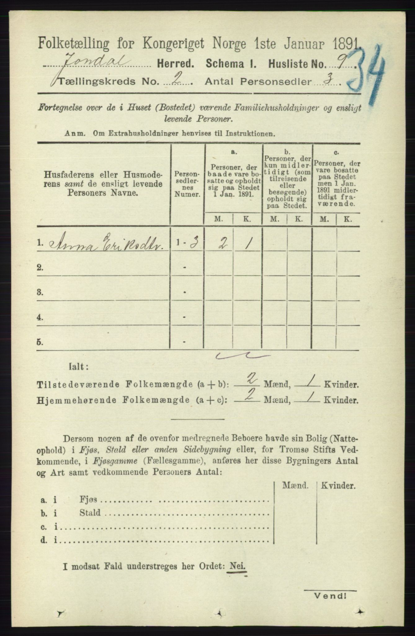 RA, 1891 census for 1227 Jondal, 1891, p. 785