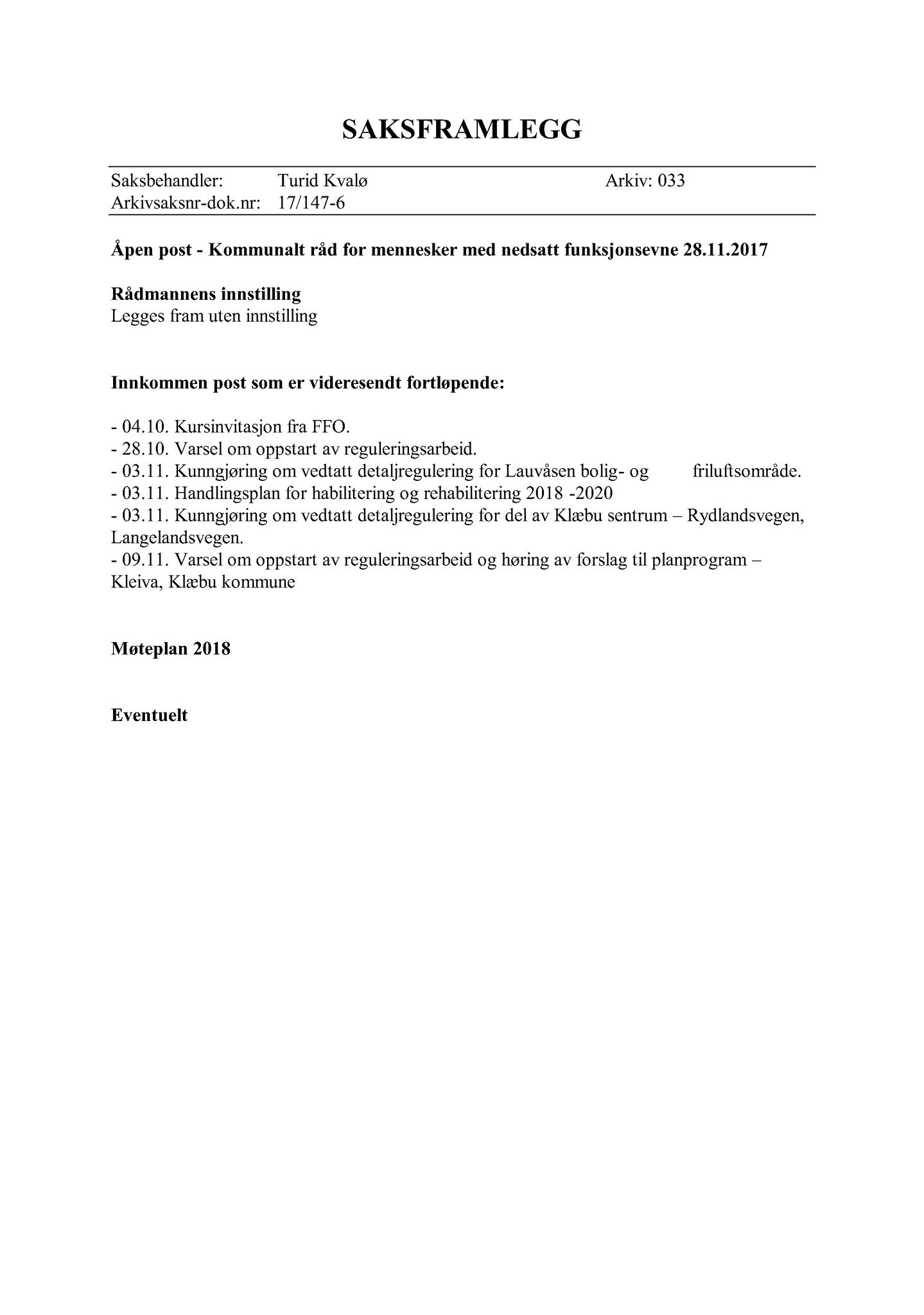 Klæbu Kommune, TRKO/KK/08-KMNF/L007: Kommunalt råd for mennesker med nedsatt funksjonsevne - Møteoversikt, 2017, p. 24