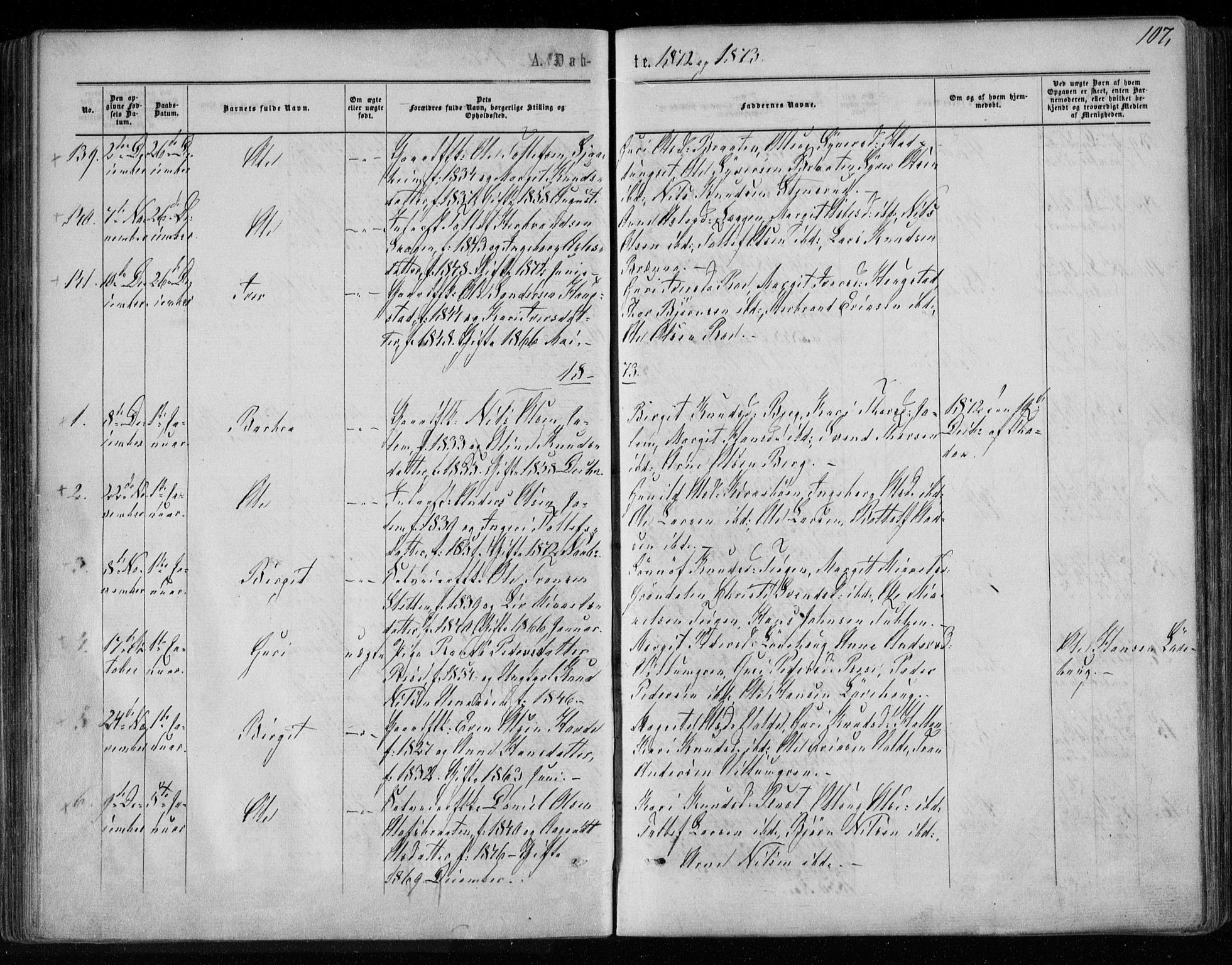 Gol kirkebøker, AV/SAKO-A-226/F/Fa/L0003: Parish register (official) no. I 3, 1863-1875, p. 107