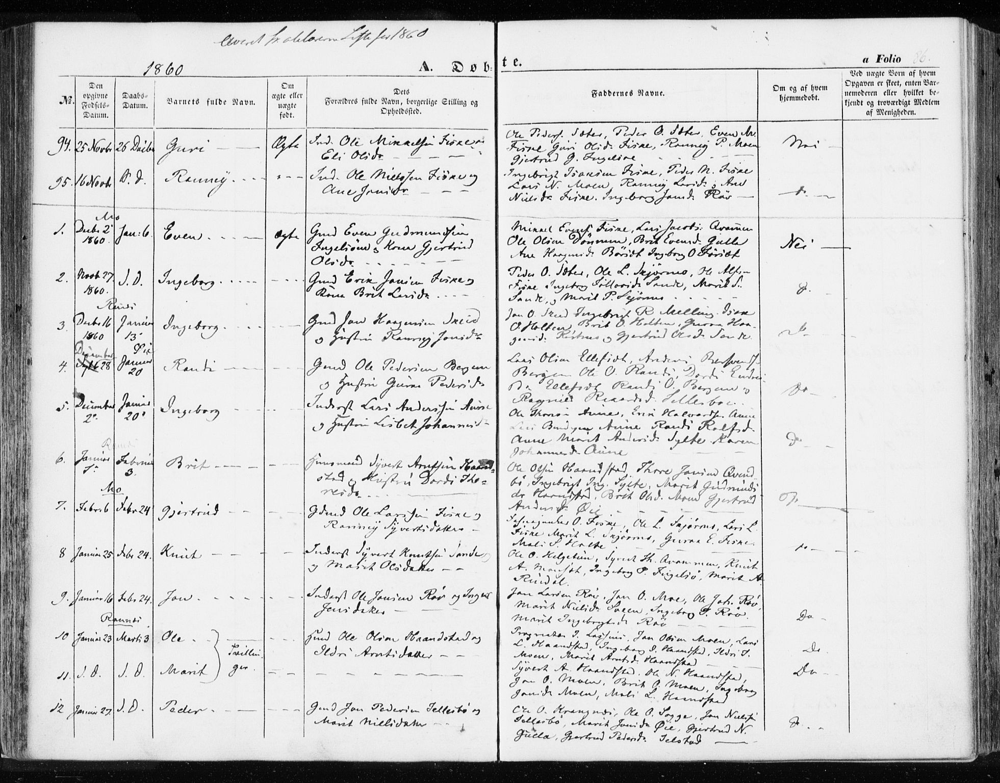 Ministerialprotokoller, klokkerbøker og fødselsregistre - Møre og Romsdal, AV/SAT-A-1454/595/L1044: Parish register (official) no. 595A06, 1852-1863, p. 86