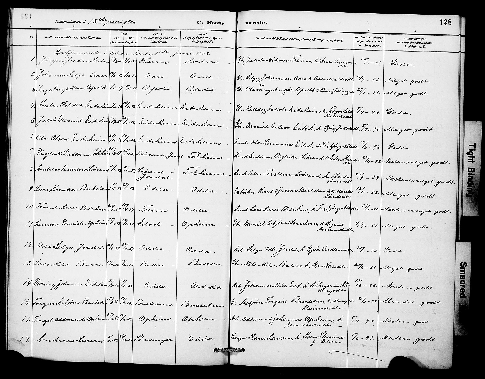 Odda Sokneprestembete, SAB/A-77201/H/Hab: Parish register (copy) no. A 7, 1887-1912, p. 128