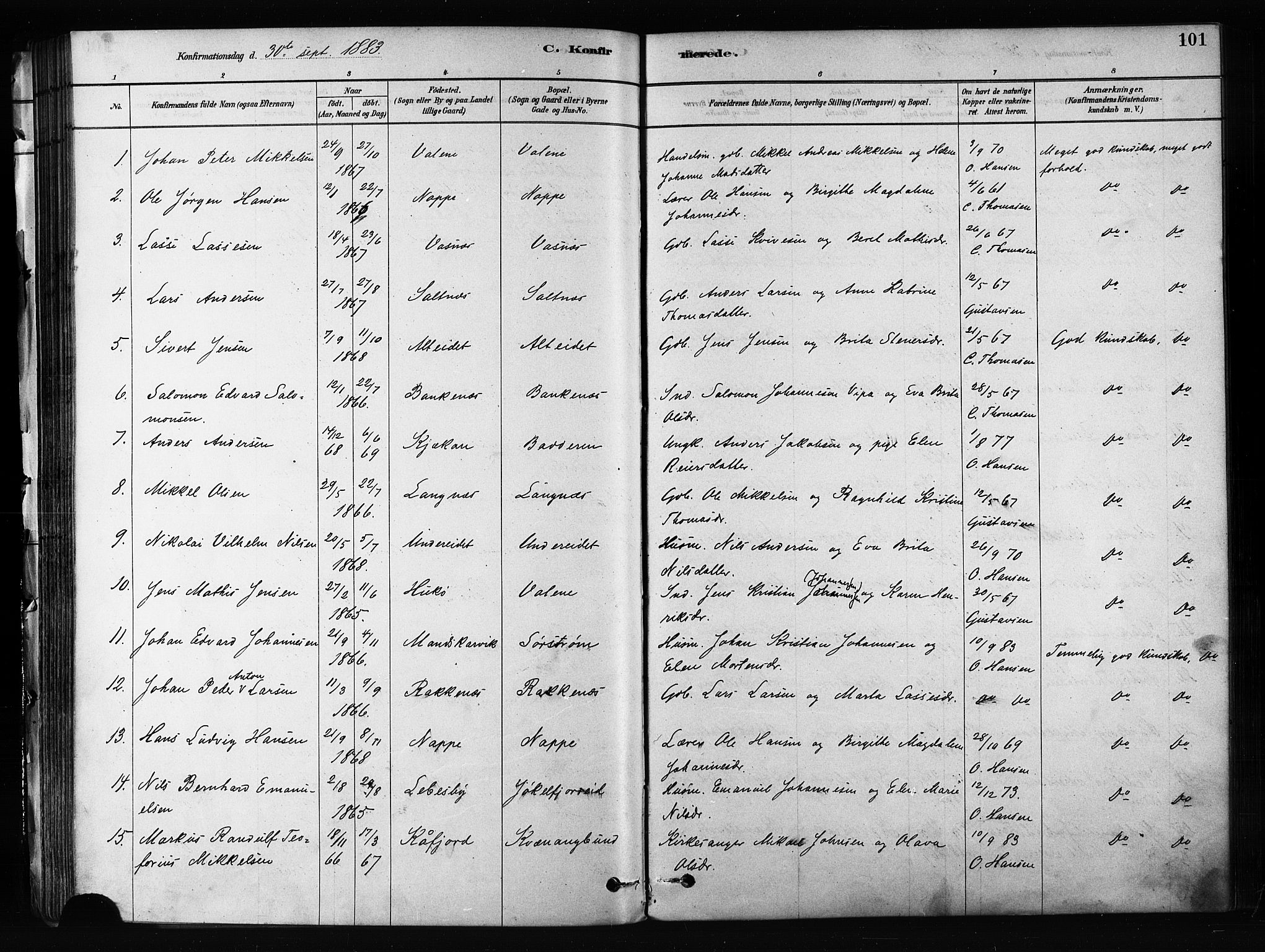 Skjervøy sokneprestkontor, SATØ/S-1300/H/Ha/Haa/L0012kirke: Parish register (official) no. 12, 1878-1891, p. 101