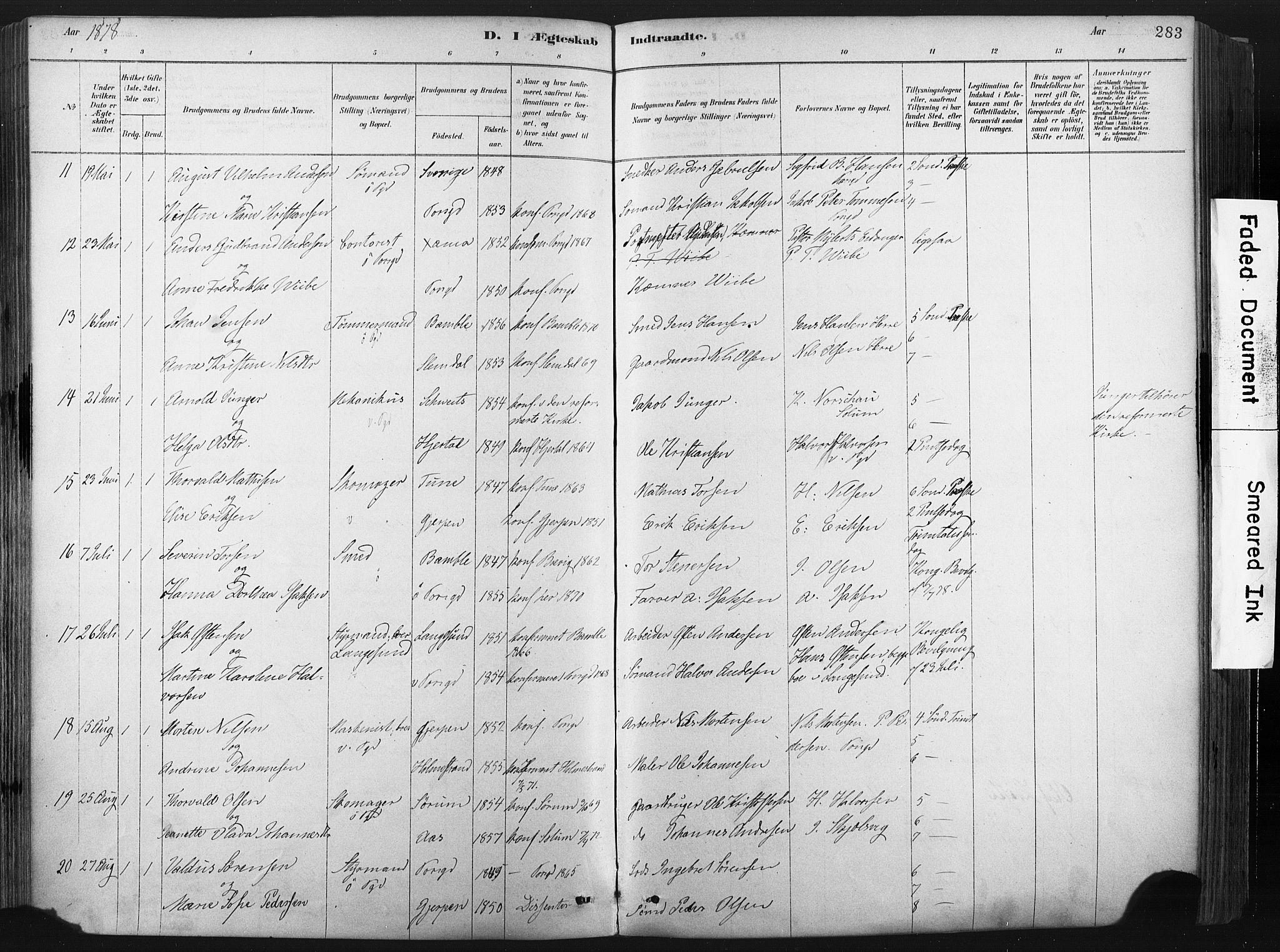 Porsgrunn kirkebøker , AV/SAKO-A-104/F/Fa/L0008: Parish register (official) no. 8, 1878-1895, p. 283