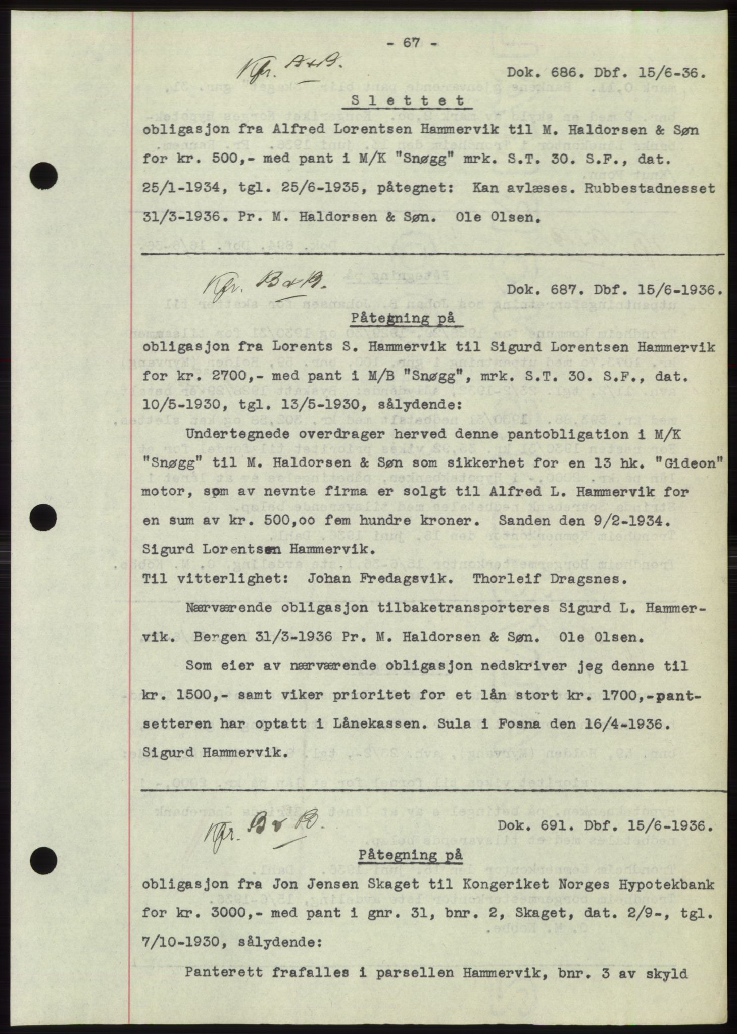 Hitra sorenskriveri, AV/SAT-A-0018/2/2C/2Ca: Mortgage book no. C1, 1936-1945, Diary no: : 686/1936