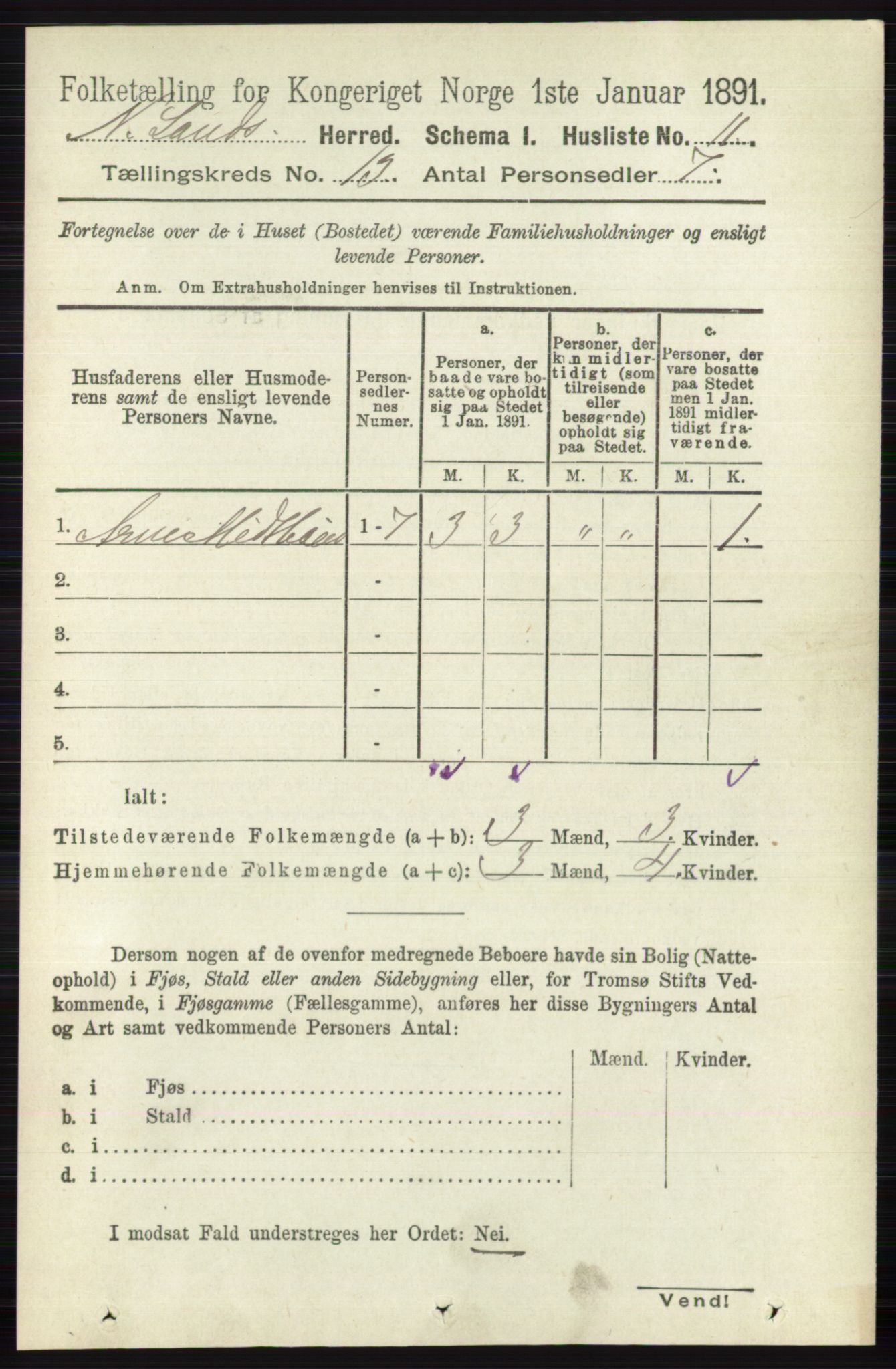 RA, 1891 census for 0538 Nordre Land, 1891, p. 3489