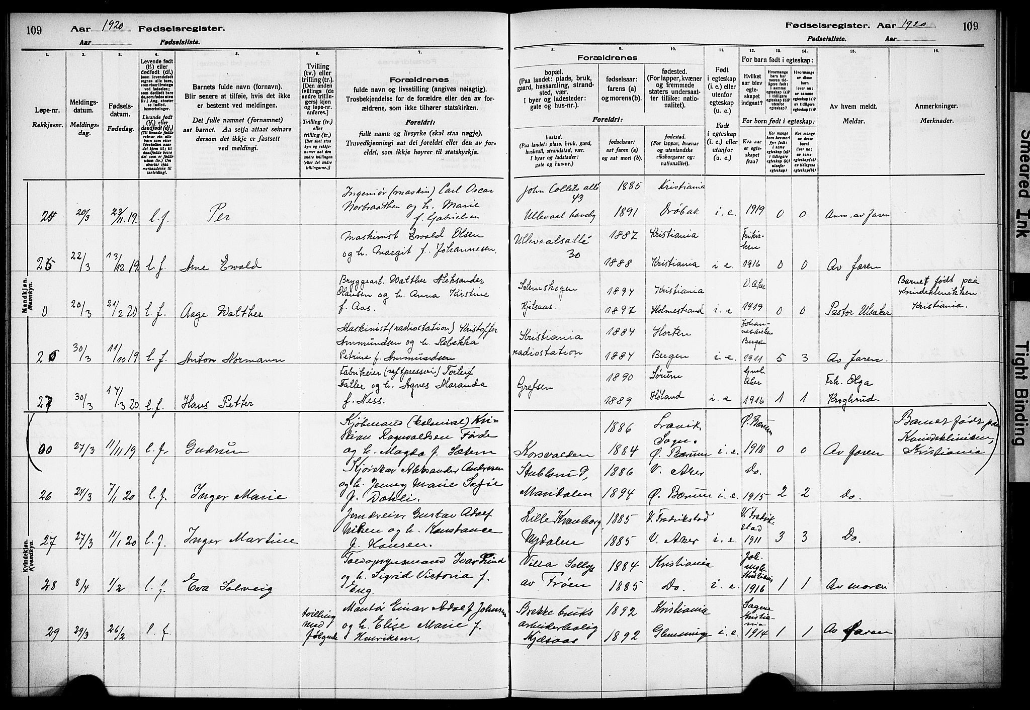 Vestre Aker prestekontor Kirkebøker, AV/SAO-A-10025/J/Ja/L0001: Birth register no. 1, 1916-1922, p. 109