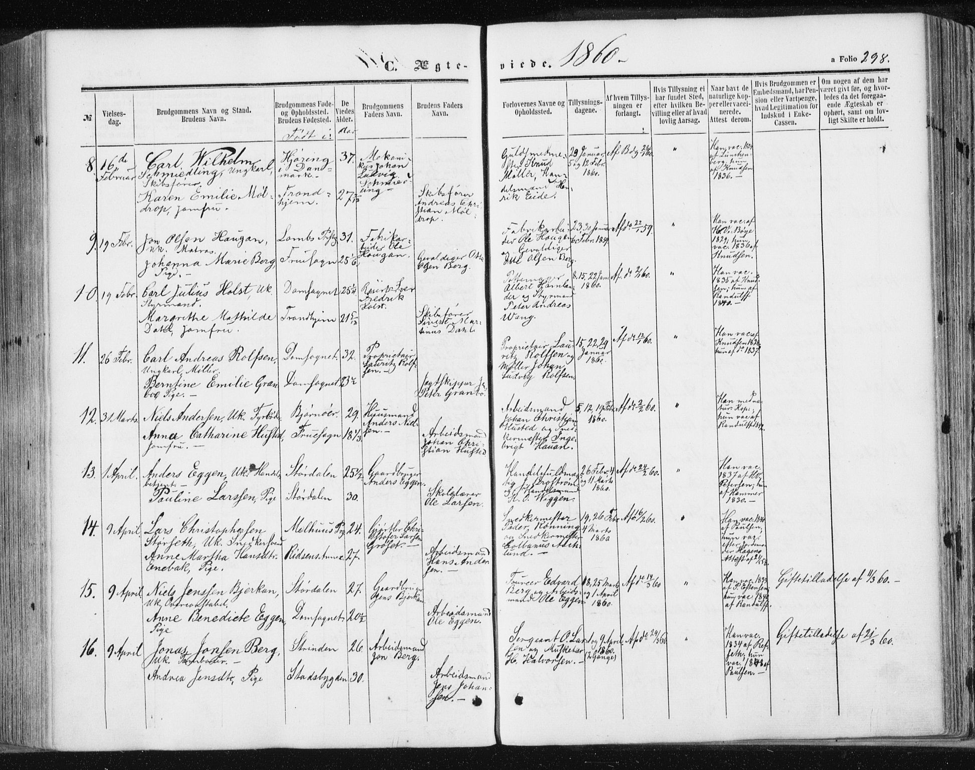 Ministerialprotokoller, klokkerbøker og fødselsregistre - Sør-Trøndelag, SAT/A-1456/602/L0115: Parish register (official) no. 602A13, 1860-1872, p. 298