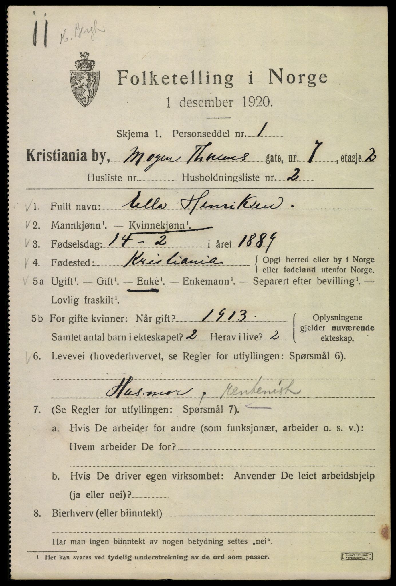 SAO, 1920 census for Kristiania, 1920, p. 396289