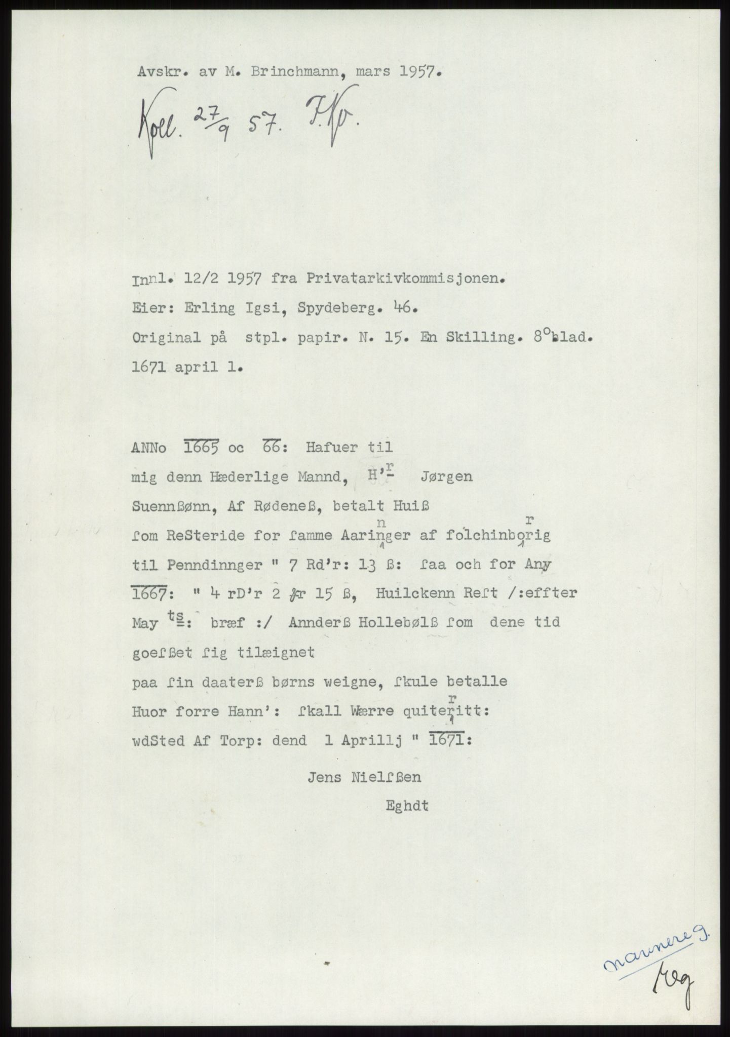 Samlinger til kildeutgivelse, Diplomavskriftsamlingen, RA/EA-4053/H/Ha, p. 435