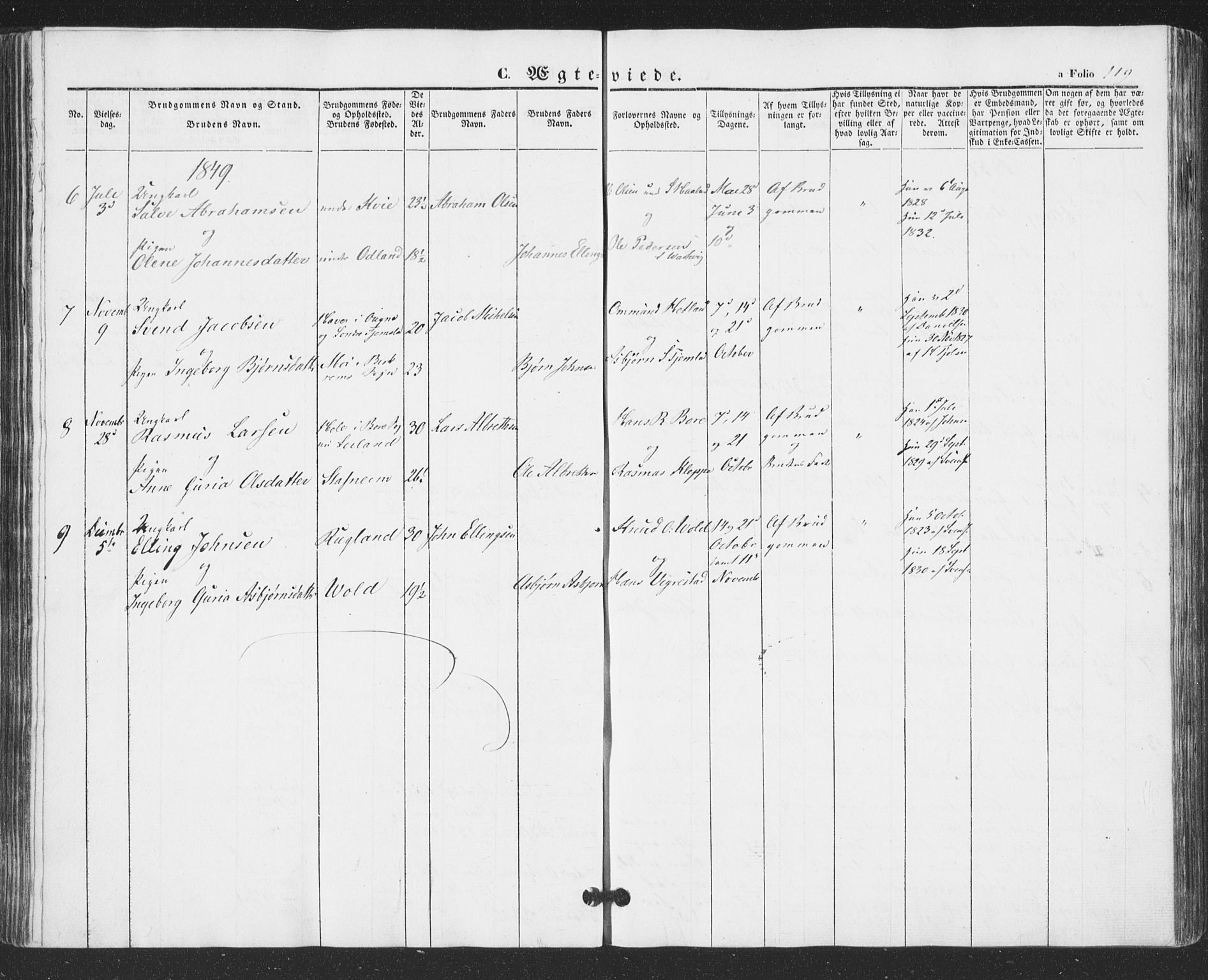 Hå sokneprestkontor, SAST/A-101801/001/30BA/L0007: Parish register (official) no. A 6, 1842-1855, p. 119