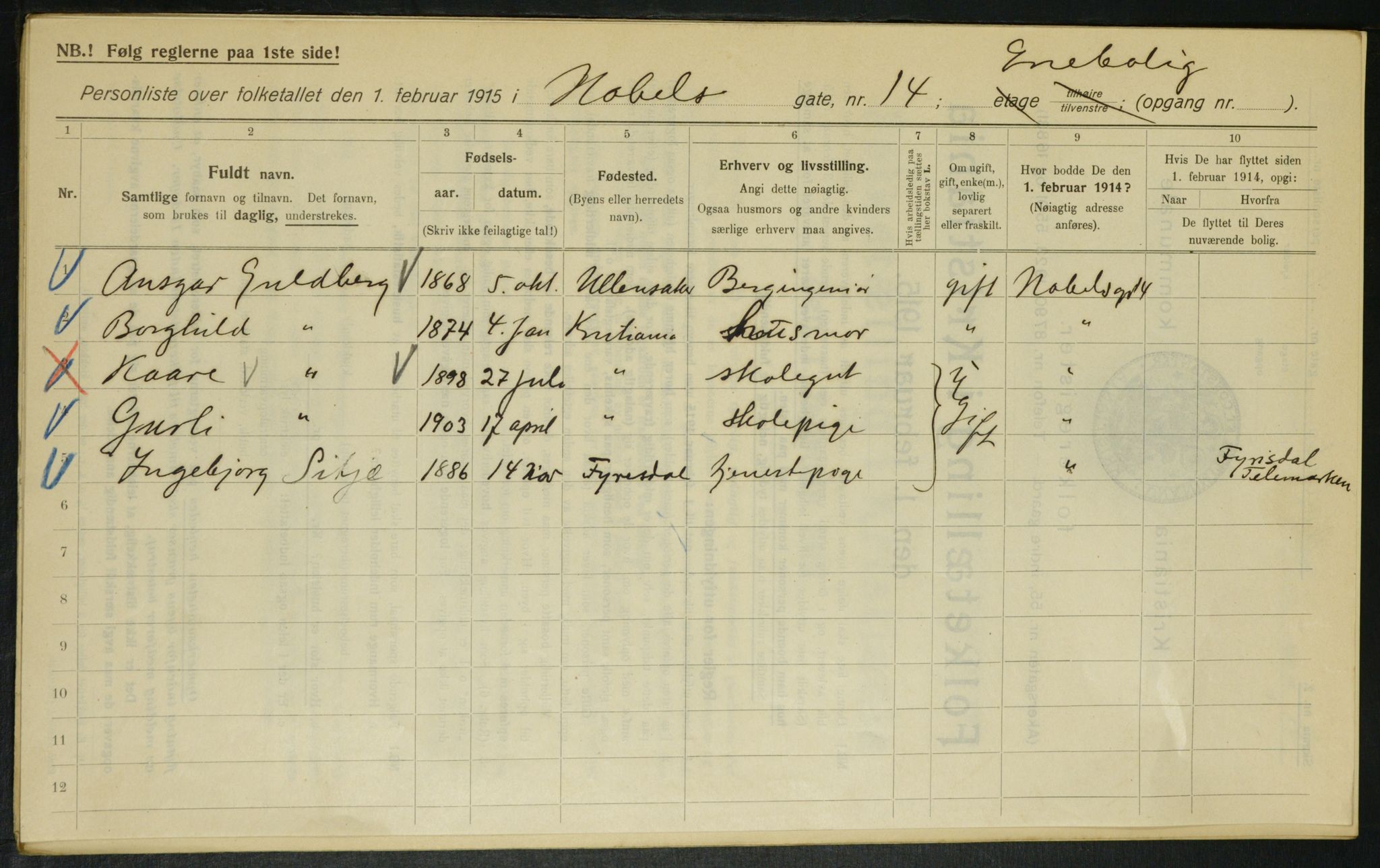 OBA, Municipal Census 1915 for Kristiania, 1915, p. 70709