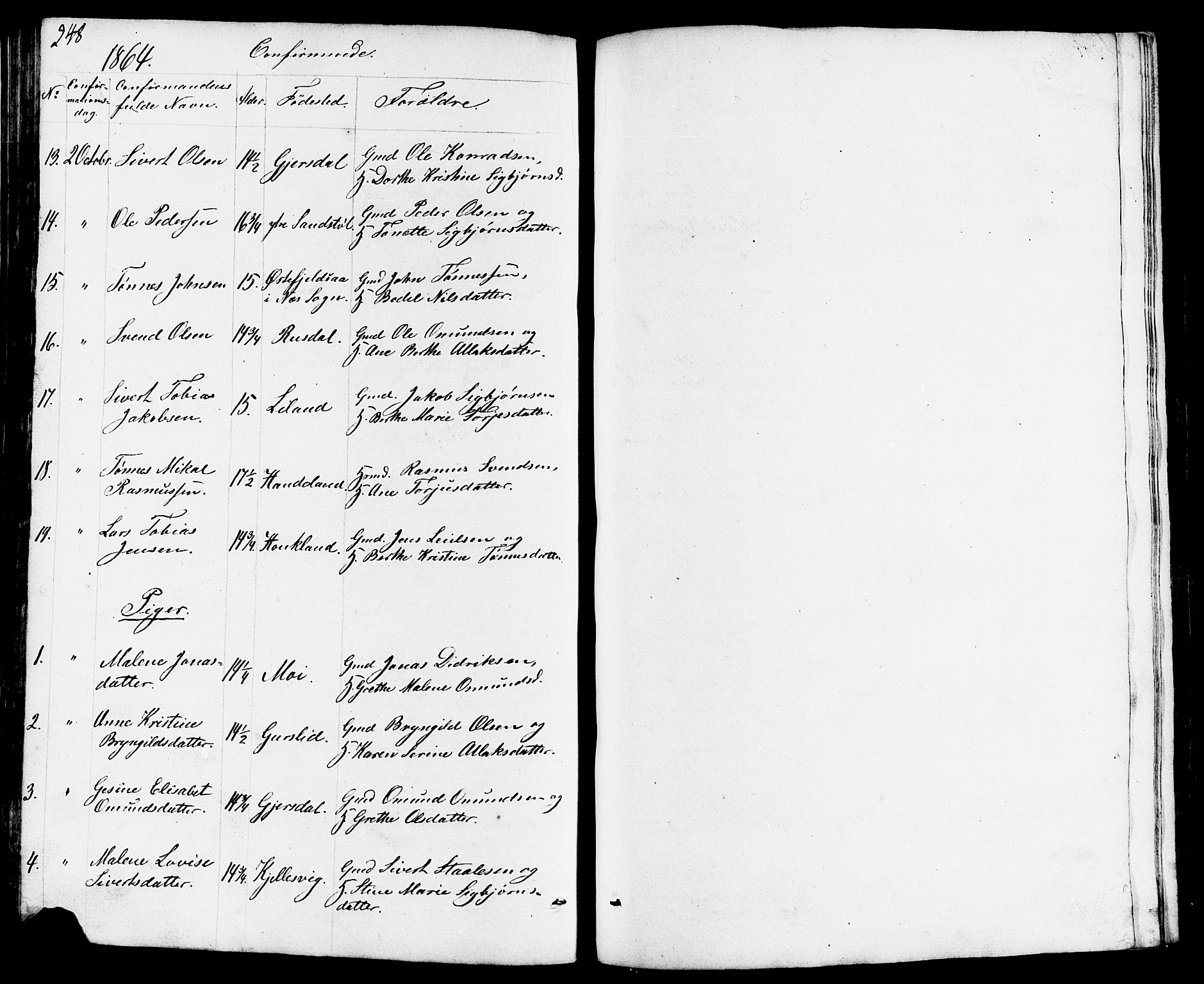 Lund sokneprestkontor, AV/SAST-A-101809/S07/L0003: Parish register (copy) no. B 3, 1848-1885, p. 248