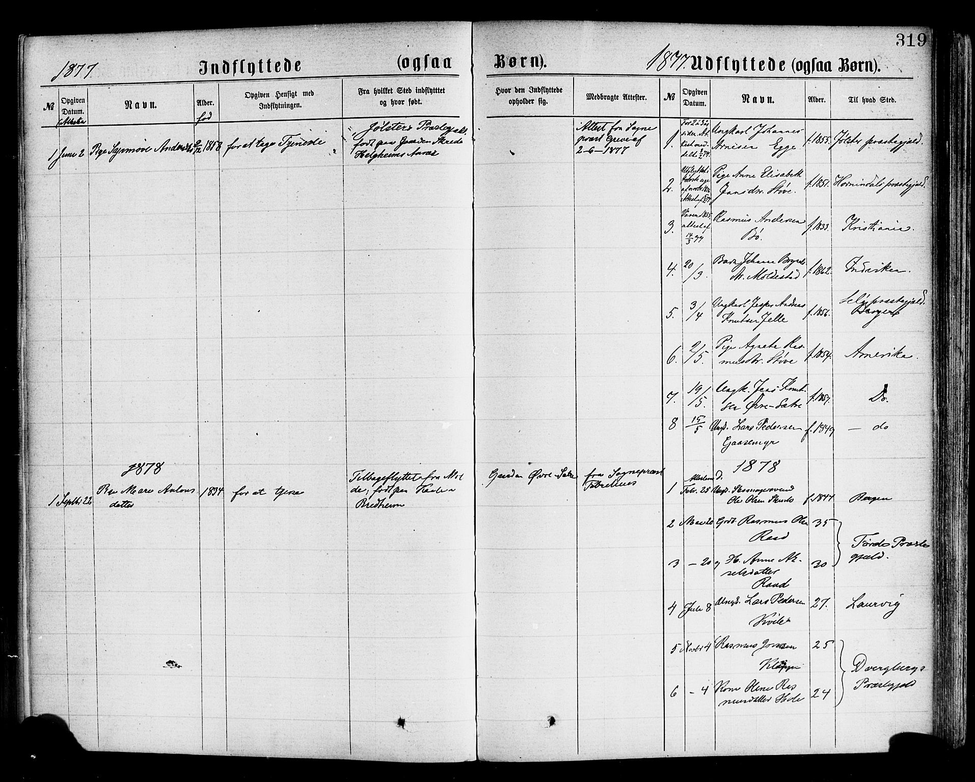 Gloppen sokneprestembete, AV/SAB-A-80101/H/Haa/Haac/L0001: Parish register (official) no. C 1, 1871-1886, p. 319