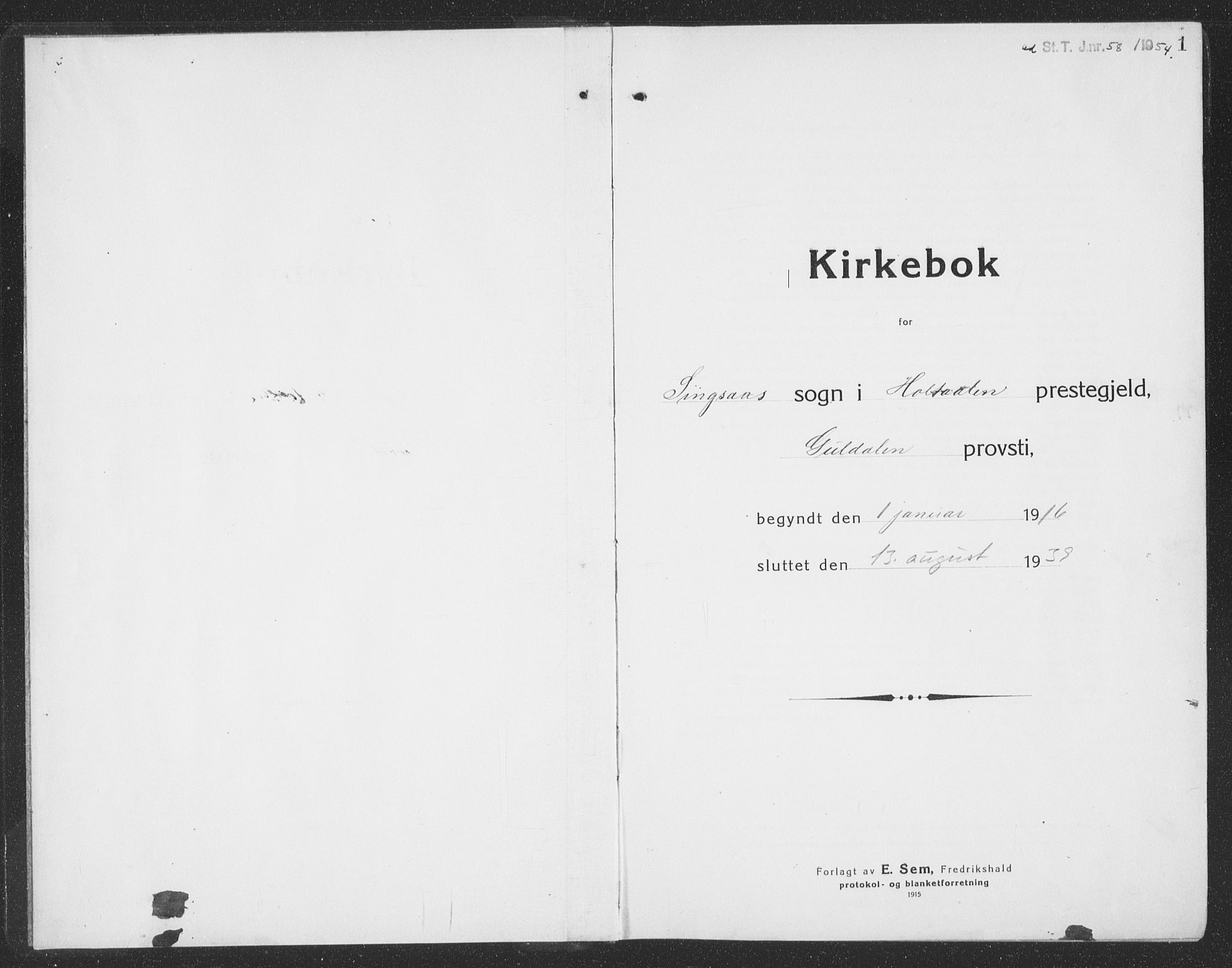 Ministerialprotokoller, klokkerbøker og fødselsregistre - Sør-Trøndelag, SAT/A-1456/688/L1030: Parish register (copy) no. 688C05, 1916-1939, p. 1