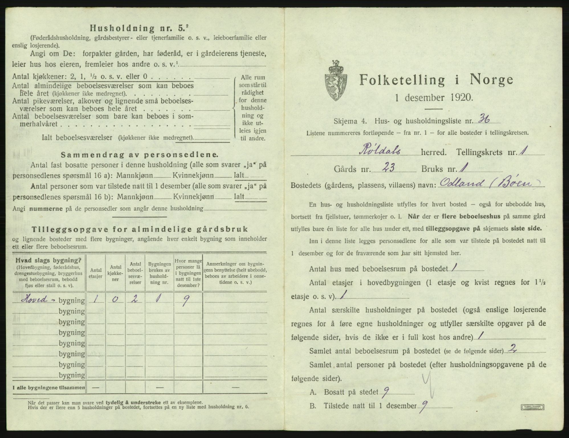 SAB, 1920 census for Røldal, 1920, p. 85