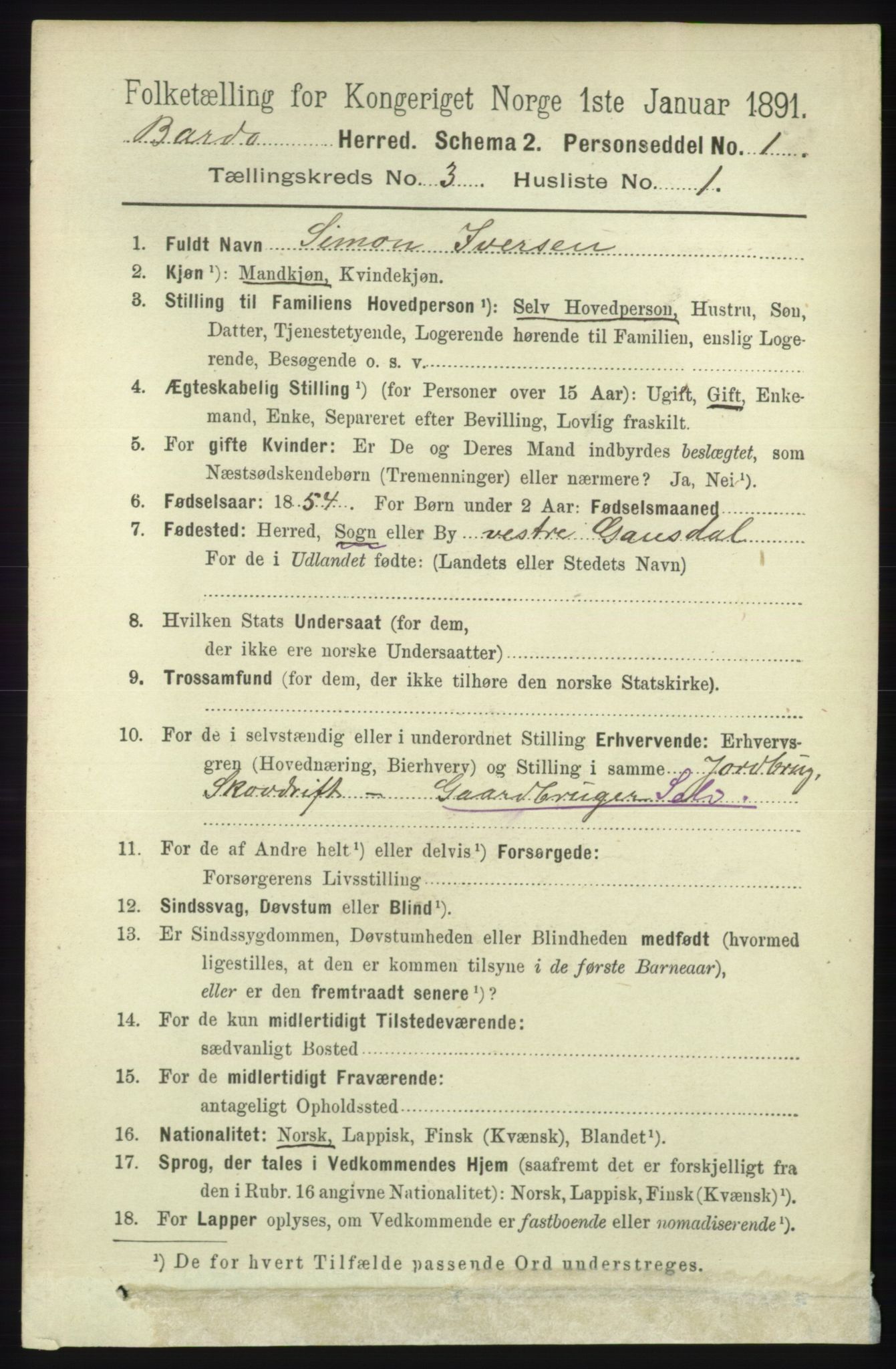 RA, 1891 census for 1922 Bardu, 1891, p. 902