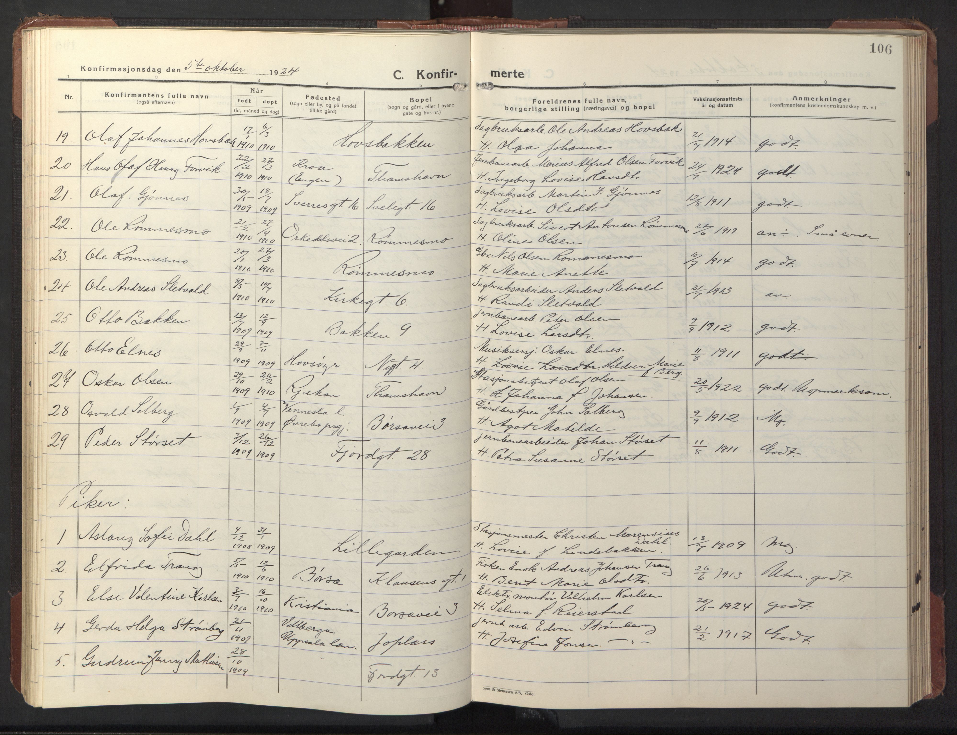 Ministerialprotokoller, klokkerbøker og fødselsregistre - Sør-Trøndelag, SAT/A-1456/669/L0832: Parish register (copy) no. 669C02, 1925-1953, p. 106
