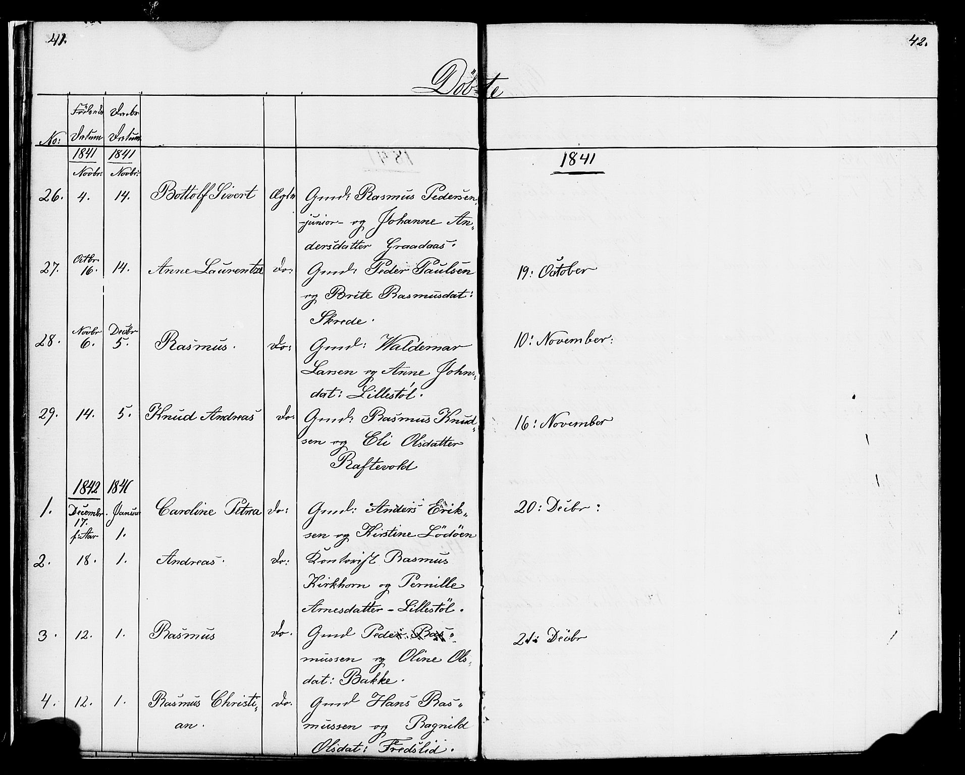 Hornindal sokneprestembete, AV/SAB-A-82401/H/Haa/Haaa/L0001: Parish register (official) no. A 1, 1837-1866, p. 42-43